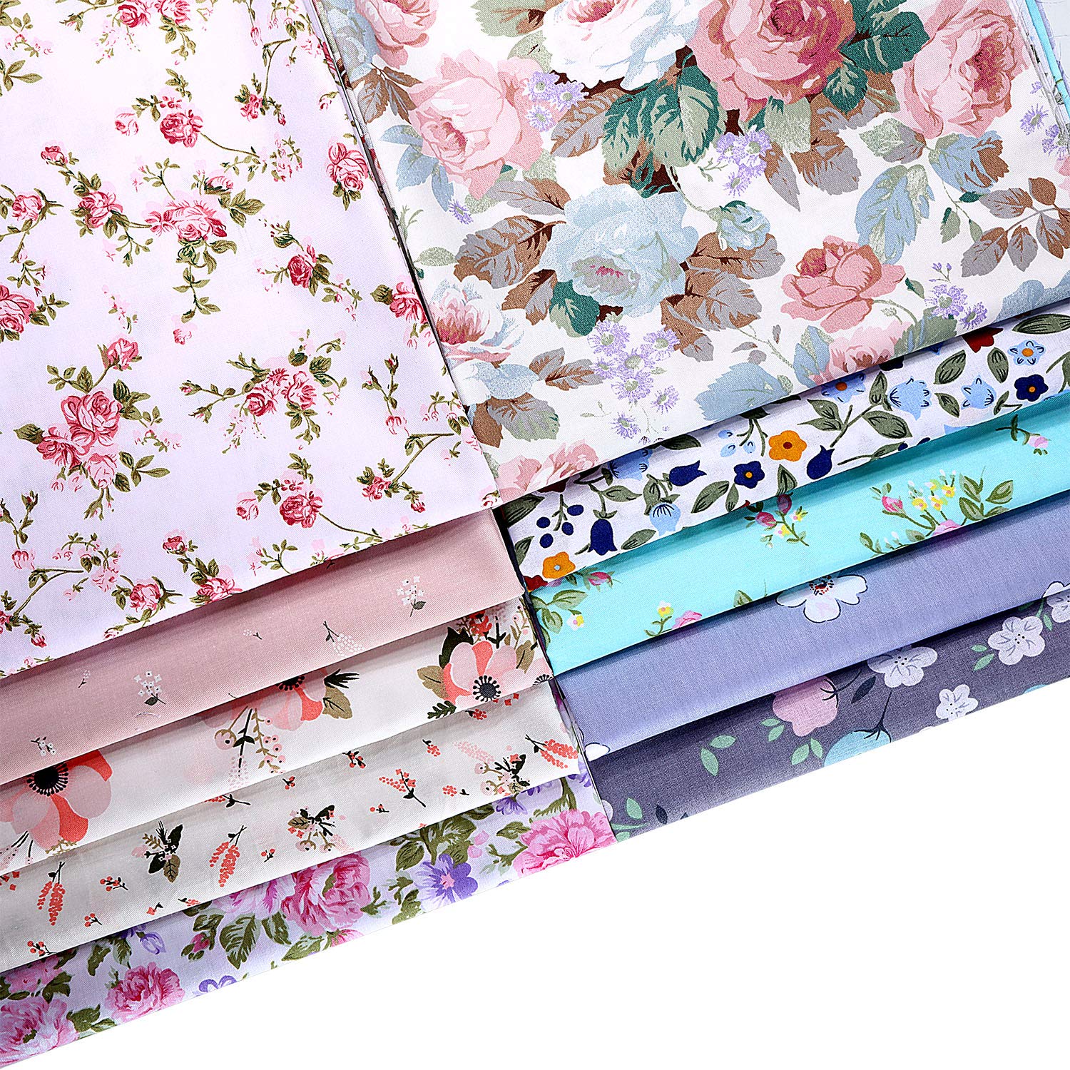 10 Pieces 50 x 50 cm Flower Fabric Cotton Printed Floral Fabric Squares Craft Bundles Patchwork for Sewing Quilting St DIY Making Supplies, Floral Series (19.6 x 19.6 Inch)