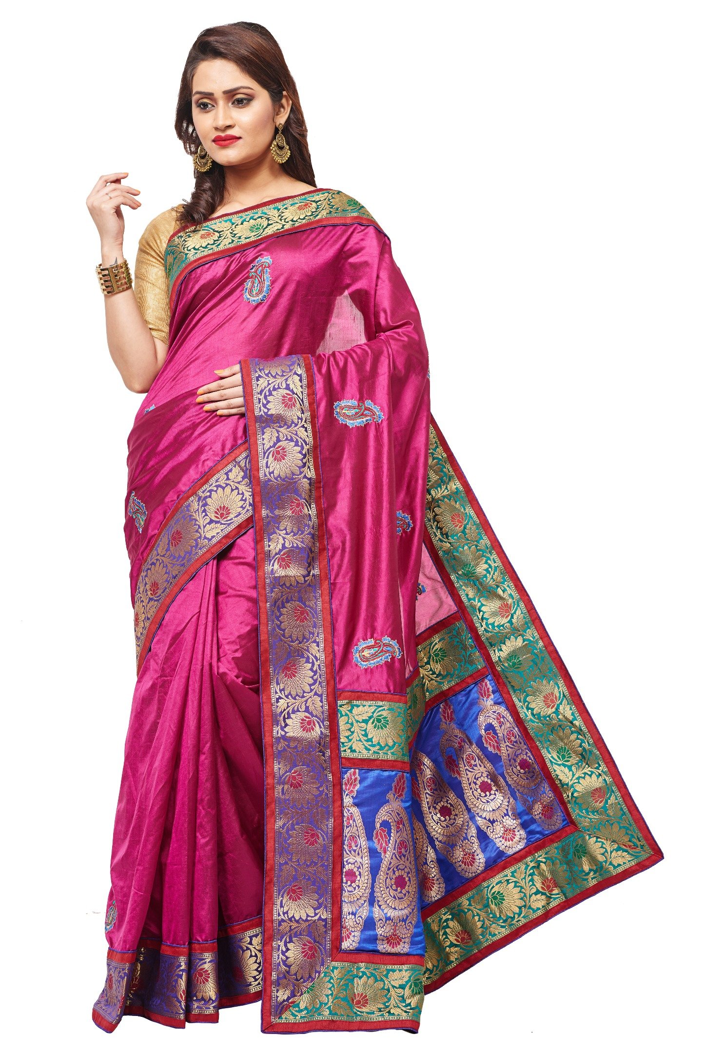 RB Sarees100% Pure Silk Dupion Embroidered Saree with Pure O-Para Anchal Border