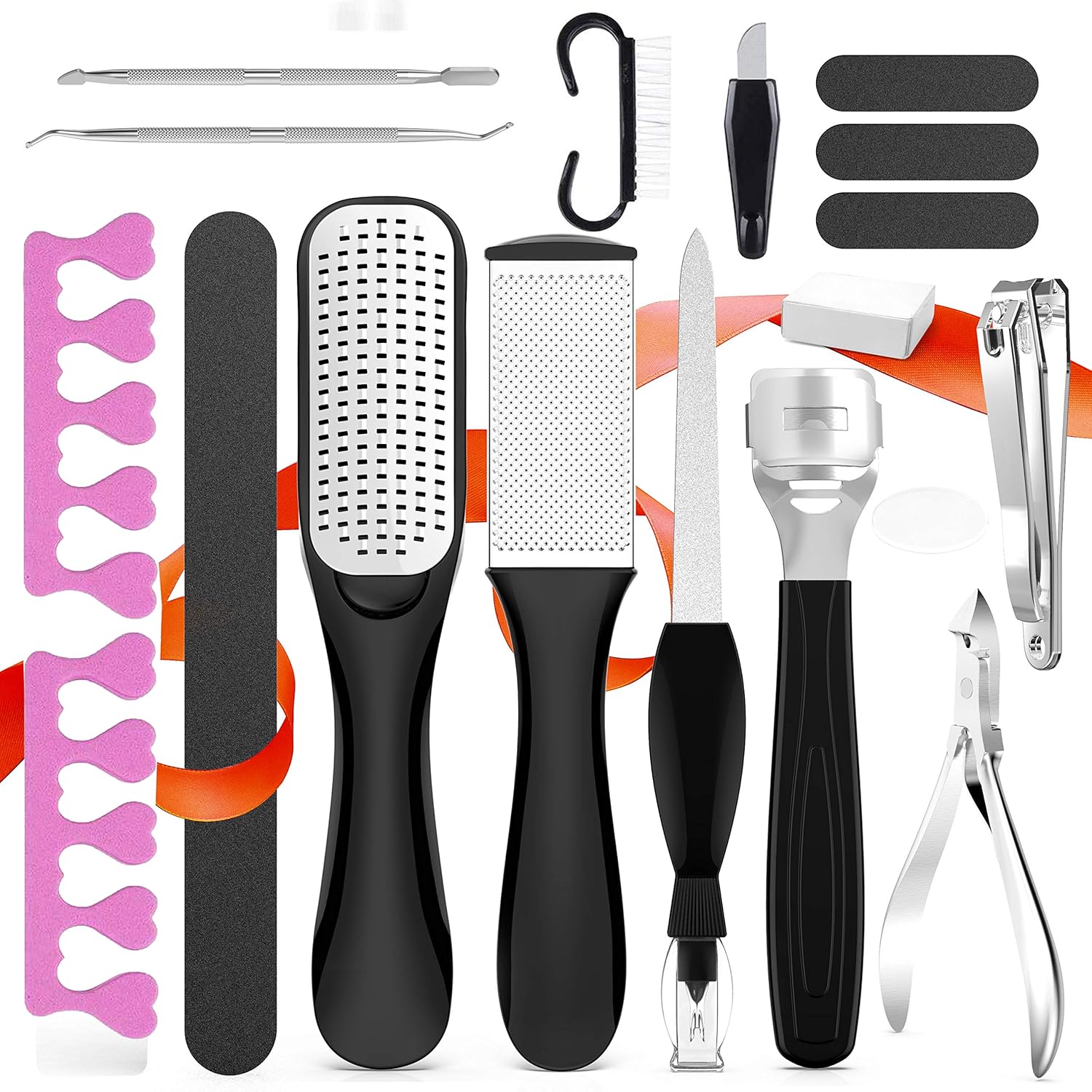 Fotwen Foot Scrubber, Callus Remover for Feet, Foot FIle for dead skin and Nail Toenail Clipper, Pedicure Tools 18 in 1 Foot Care Kit to Remove Hard Skin for Women Men Salon or Home