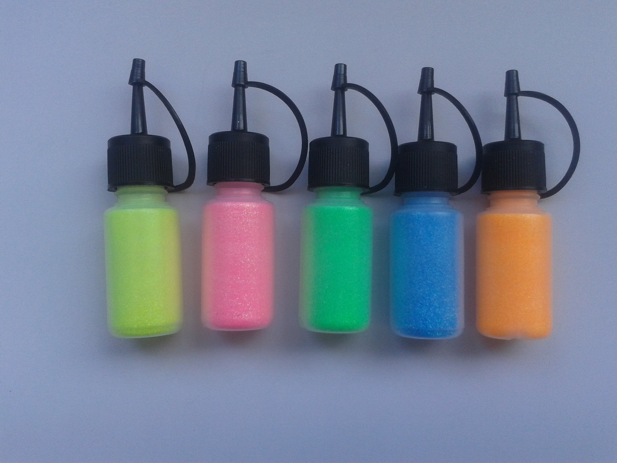 5 x neon glitter colours puffer bottles (15 grams) yellow orange pink blue green for glitter tattoos