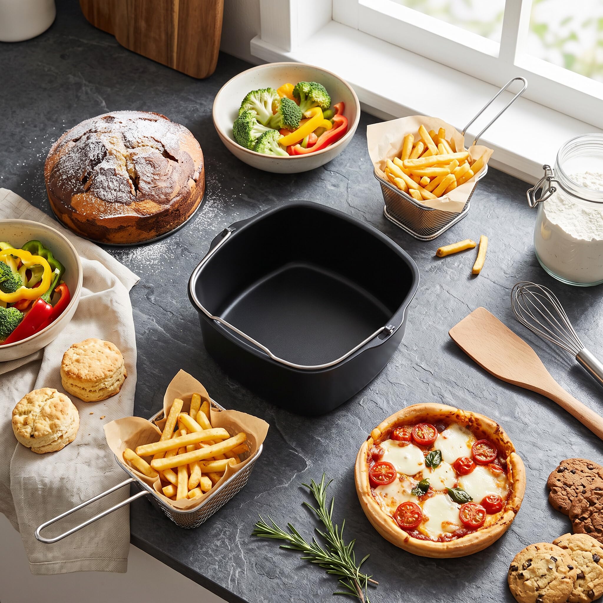 Teglia per friggitrice ad aria calda, stampo per torte, friggitrice ad aria calda, cestino quadrato per friggitrice ad aria calda, accessorio per friggitrice ad aria per HD9925 HD9860 HD9905 01 (18 cm