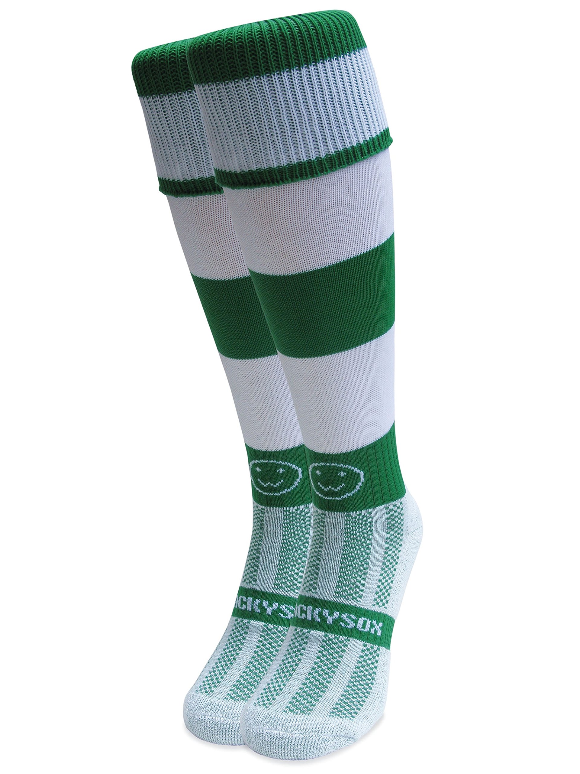 WackySox Emerald Green and White Hoop Knee Length Sports Socks, Rugby Socks, Hockey Socks