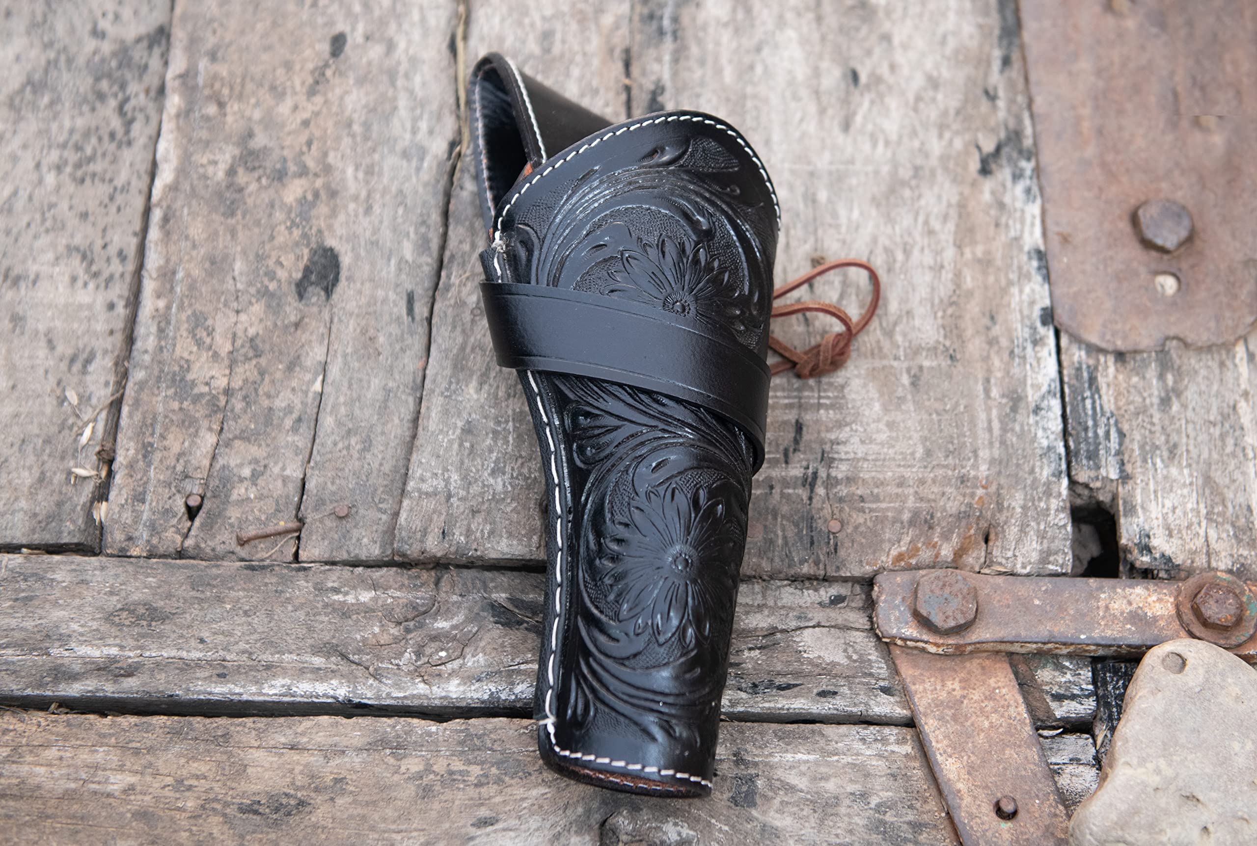 Hulara Fondina in Pelle Pieno Fiore con Estrazione Incrociata per Pistola, Calibro 22, .38/357, .44/45, per Revolver Western, Adatta per fondine da 4" a 8"
