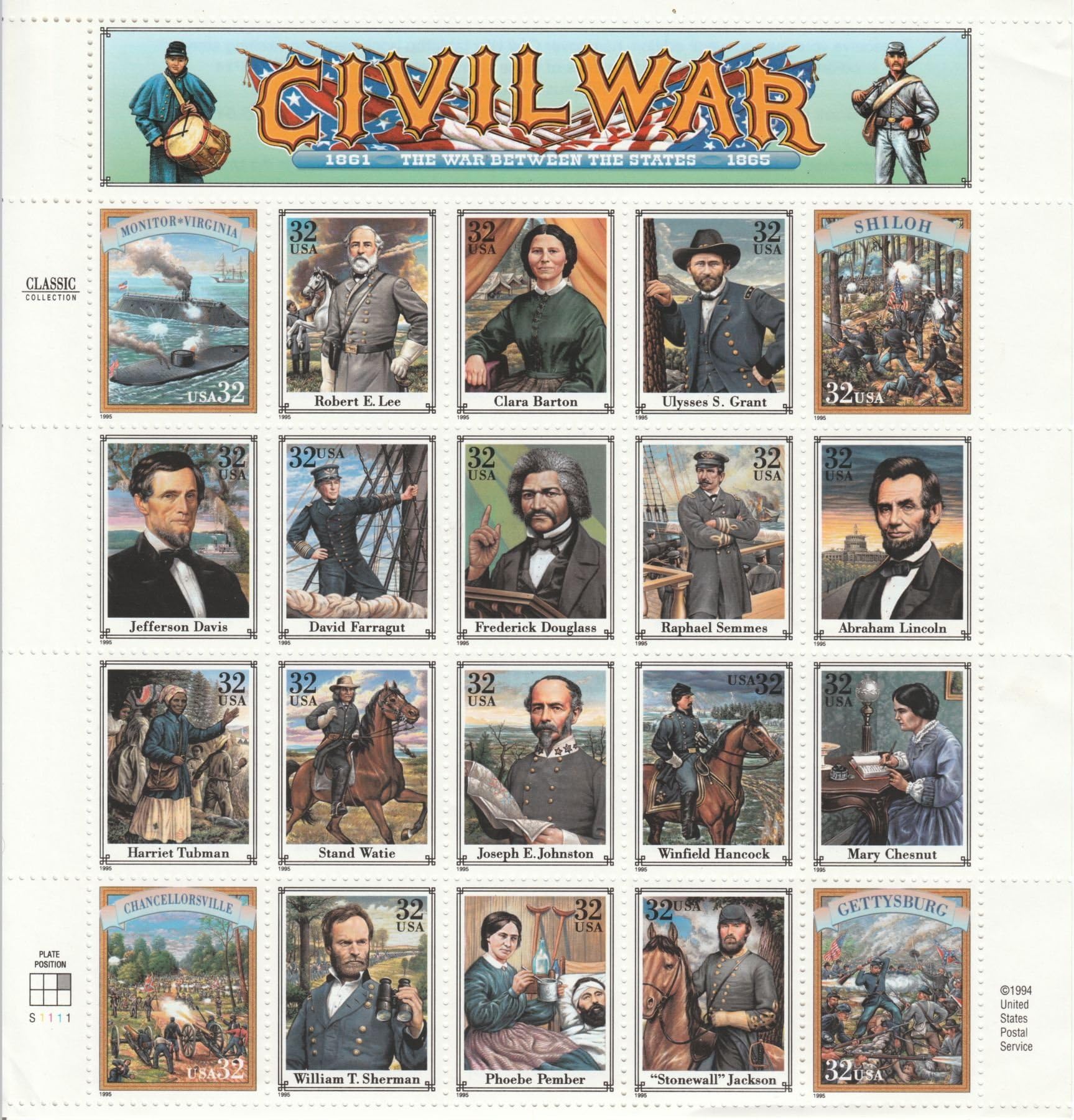USPS Civil War Collectible Stamp Sheet