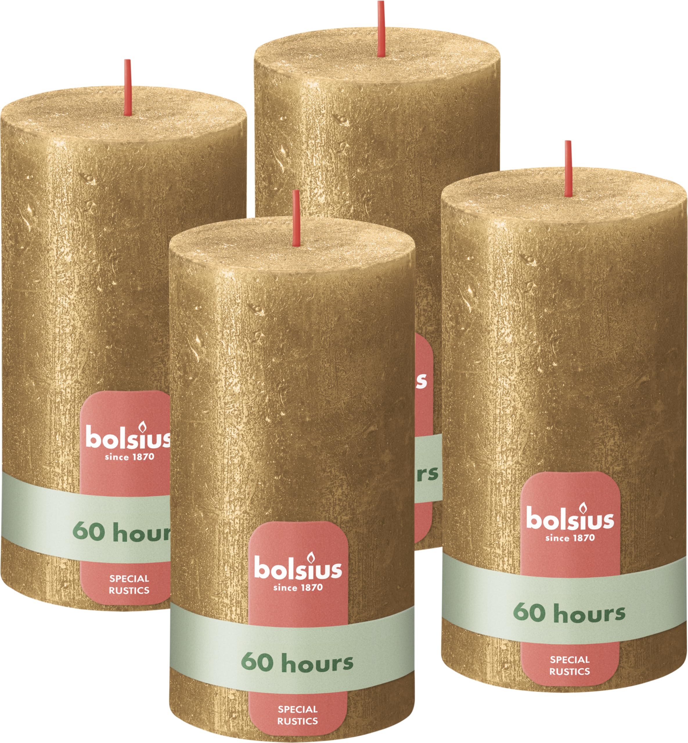 Bolsius - Velas rústicas de pilar - 60 Ore - 13 x 7 cm - Pack 4 - No gotean - Velas no perfumadas