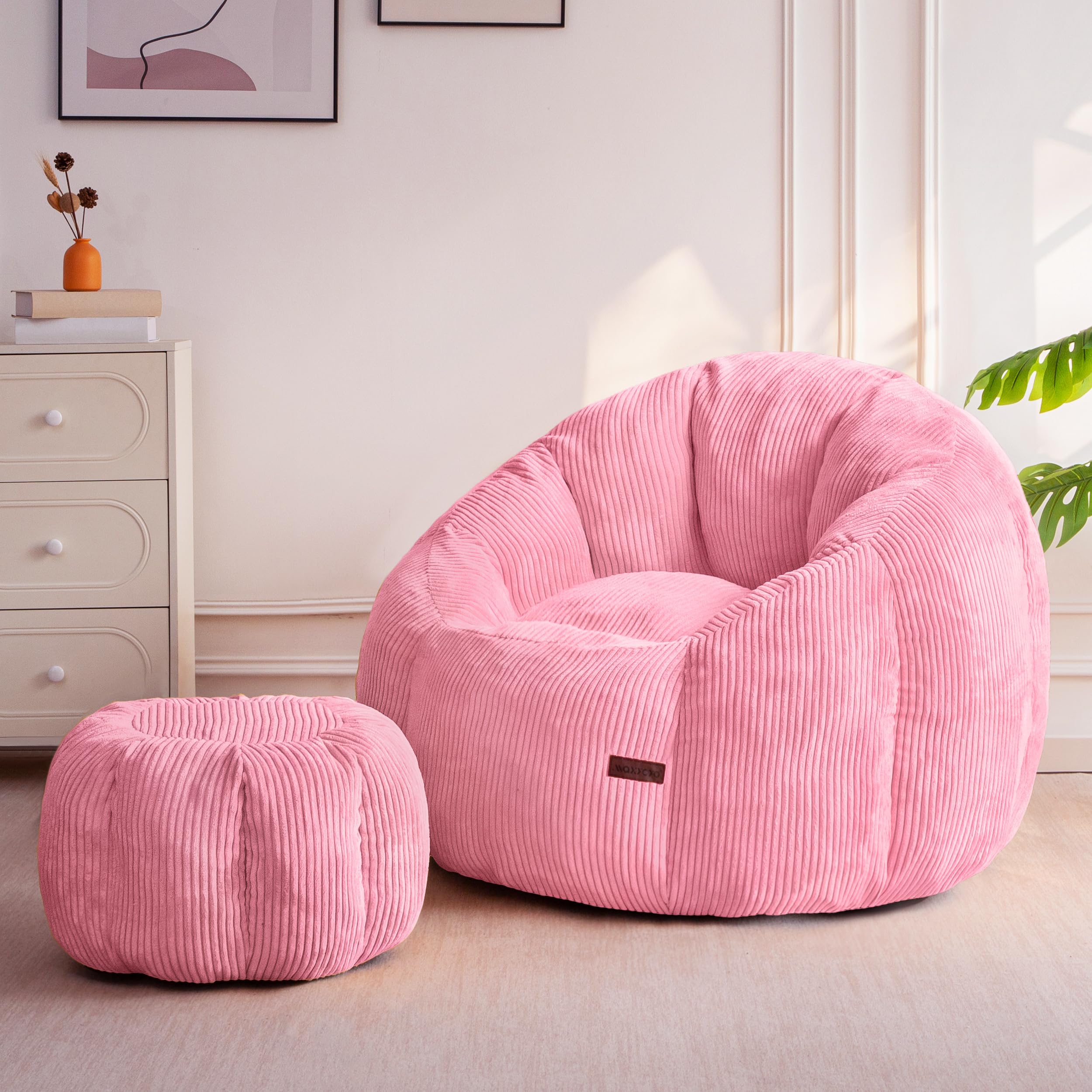 MAXYOYO Bean Bag Chair with Ottoman, Giant Pumpkin Lounge Chair for Adults