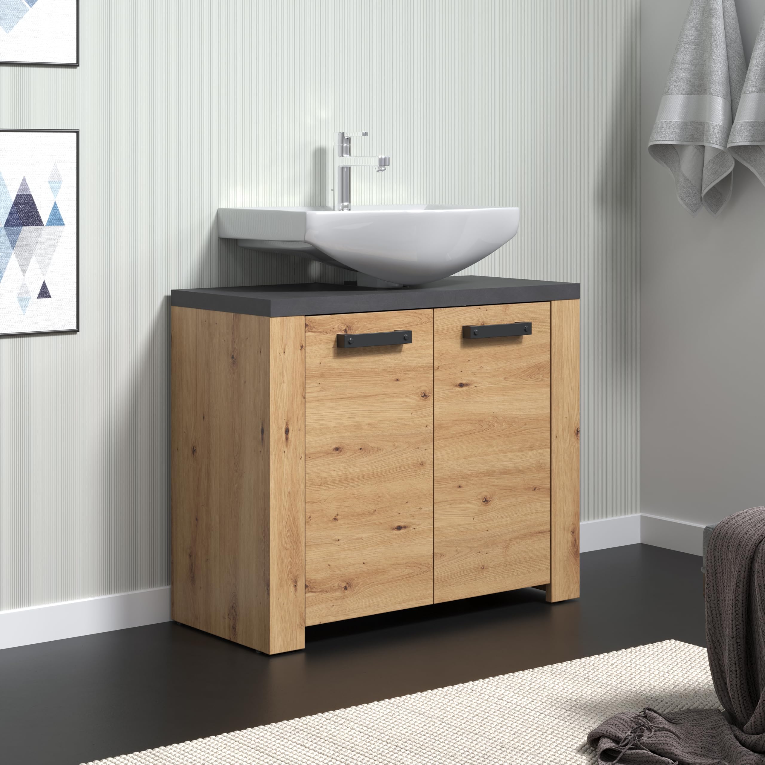 trendteam smart living - Meuble sous-Vasque - Salle de Bain - Suivre - Dimensions d'assemblage (LxHxP) 79 x 67 x 35 cm - Couleur chêne Artisanal avec matière - 2228301E2