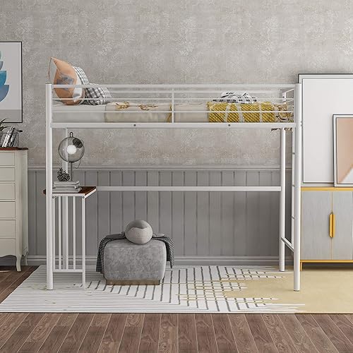 Miniatura 3 de Harper & Bright Designs Cama tipo loft de metal de tamaño individual con escritorio, escalera y barandillas, para niños, adolescentes y adultos,