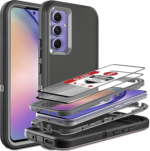 Funda para Samsung Galaxy A54 5G, 3 en 1, protecciĂłn resistente a prueba de golpes con 2 protectores de pantalla de vidrio templado, (negrogris) Funda para Samsung Galaxy A54 5G, 3 en 1, protecciĂłn resistente a prueba de golpes con 2 protectores de pantalla de vidrio templado, (negrogris)