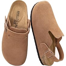 Suede Clogs for Women Men Leather Mules Soft Potato Shoes Slip On Slipper Sandals with Arch Support & Adjustable Buckle, Non-Slip