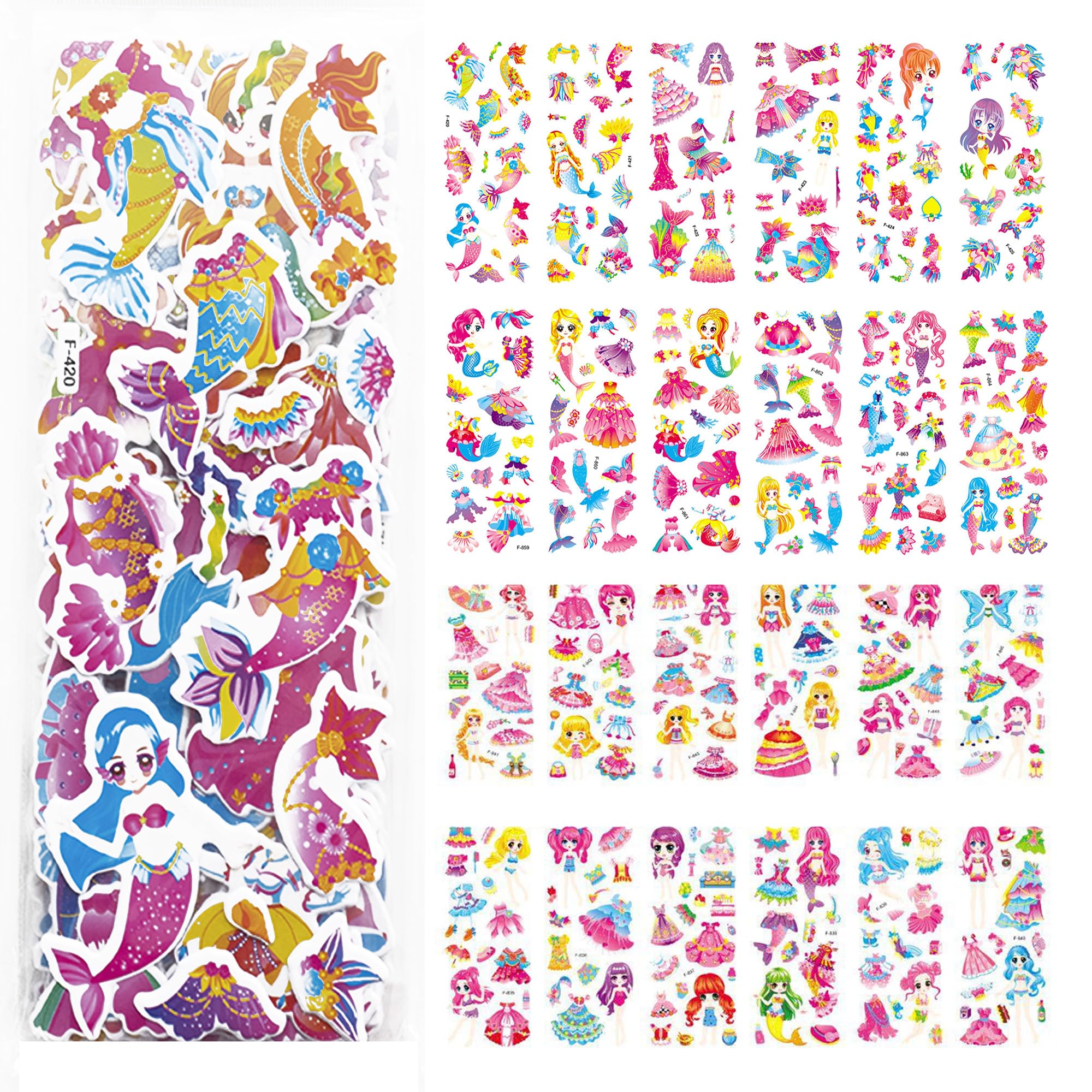 Pegatinas Infantiles 3D Reutilizables 600+, 24 Hojas de Adhesivos Tridimensionales. Puffy Stickers. Fáciles de Usar (GIRLS)