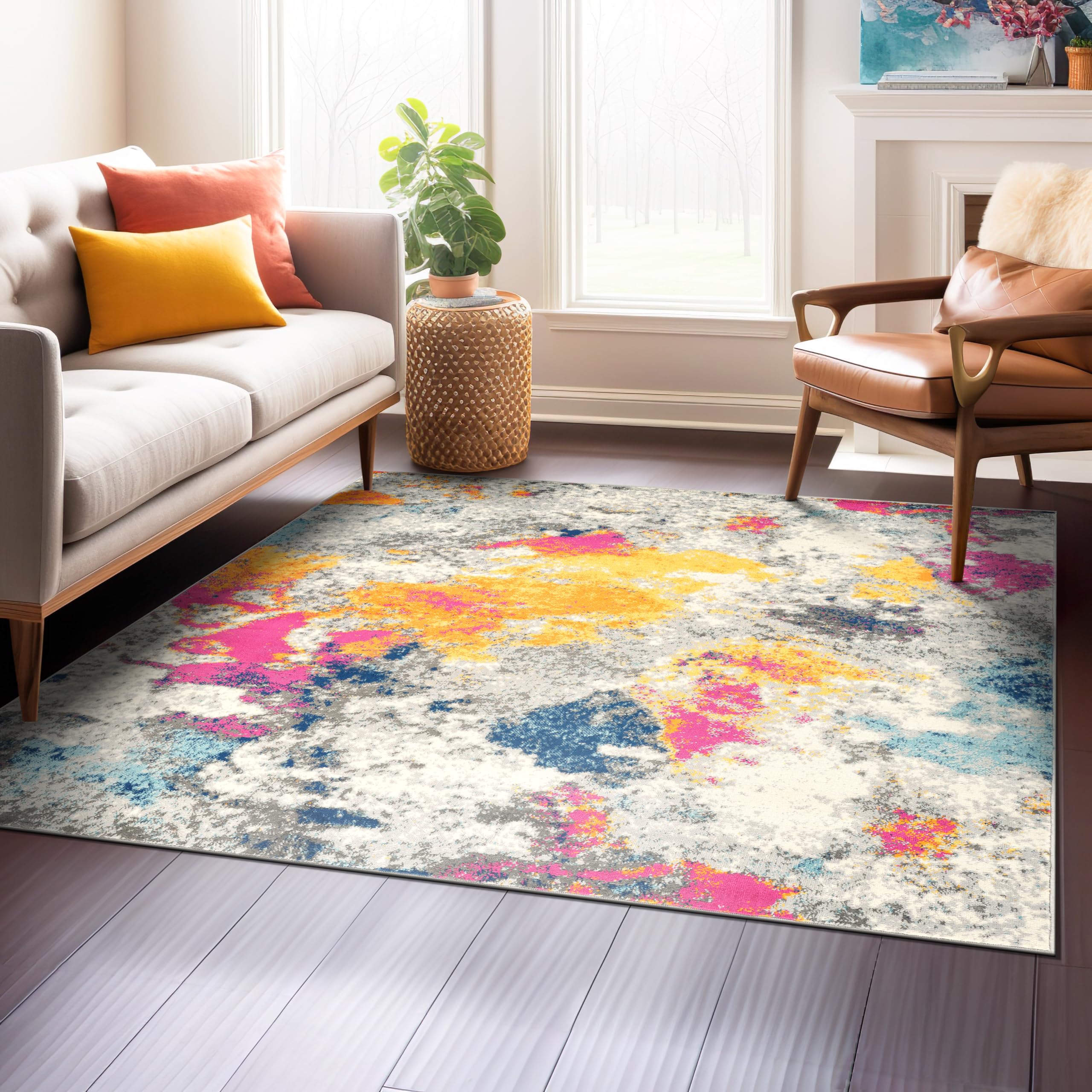 Rugshop Sky Collection Modern Abstract Square Area Rug 6'6" x 6'6" Multi