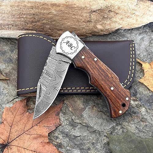 Miniatura 9 de WINTERFELL Cuchillo plegable de acero de Damasco hecho a mano cuchillos de alta calidad de 65 pulgadas cuchillo de bolsillo pequeño para exteriores