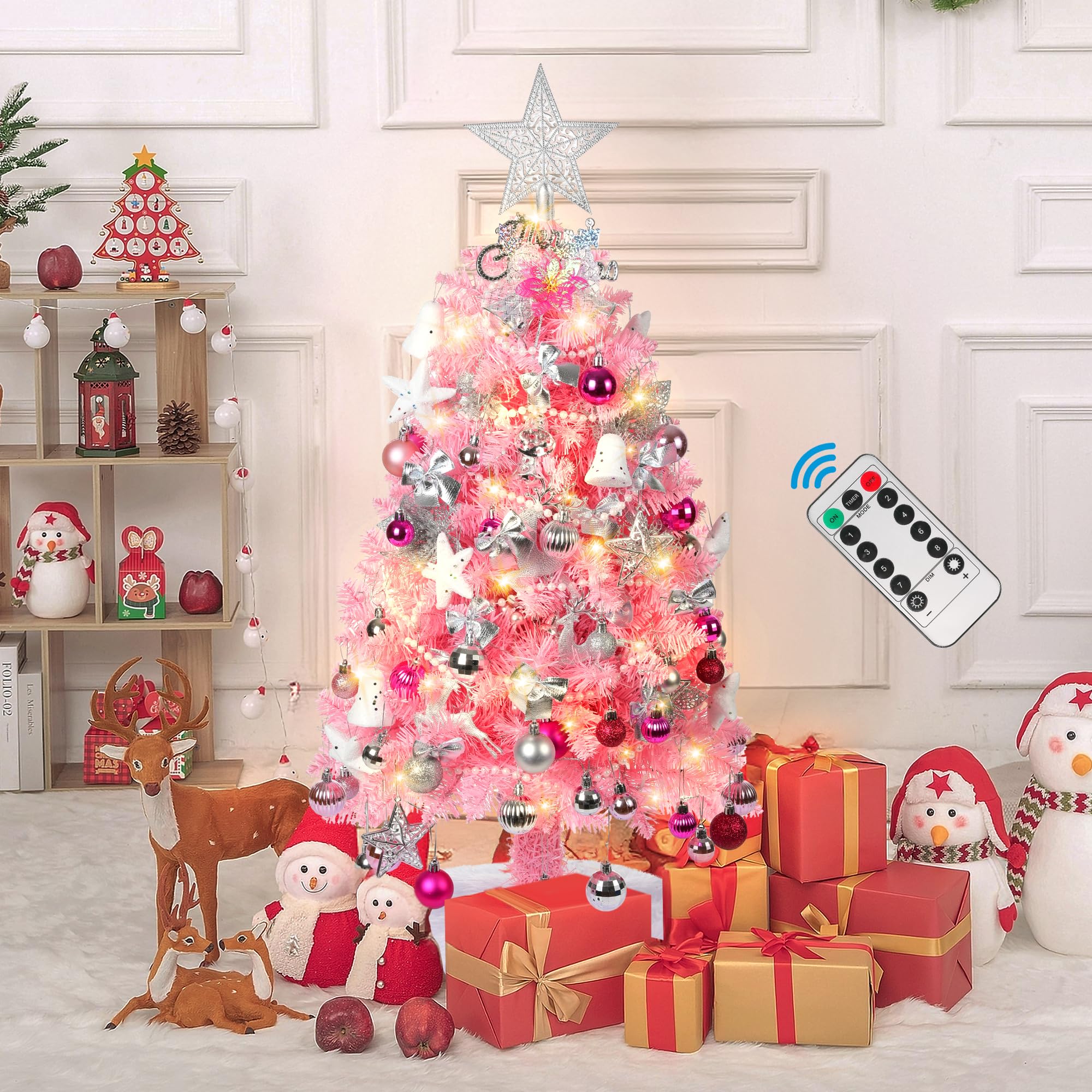 DAZZTIME Albero Di Natale Artificiale Rosa 60 Cm,Mini Albero Di Natale