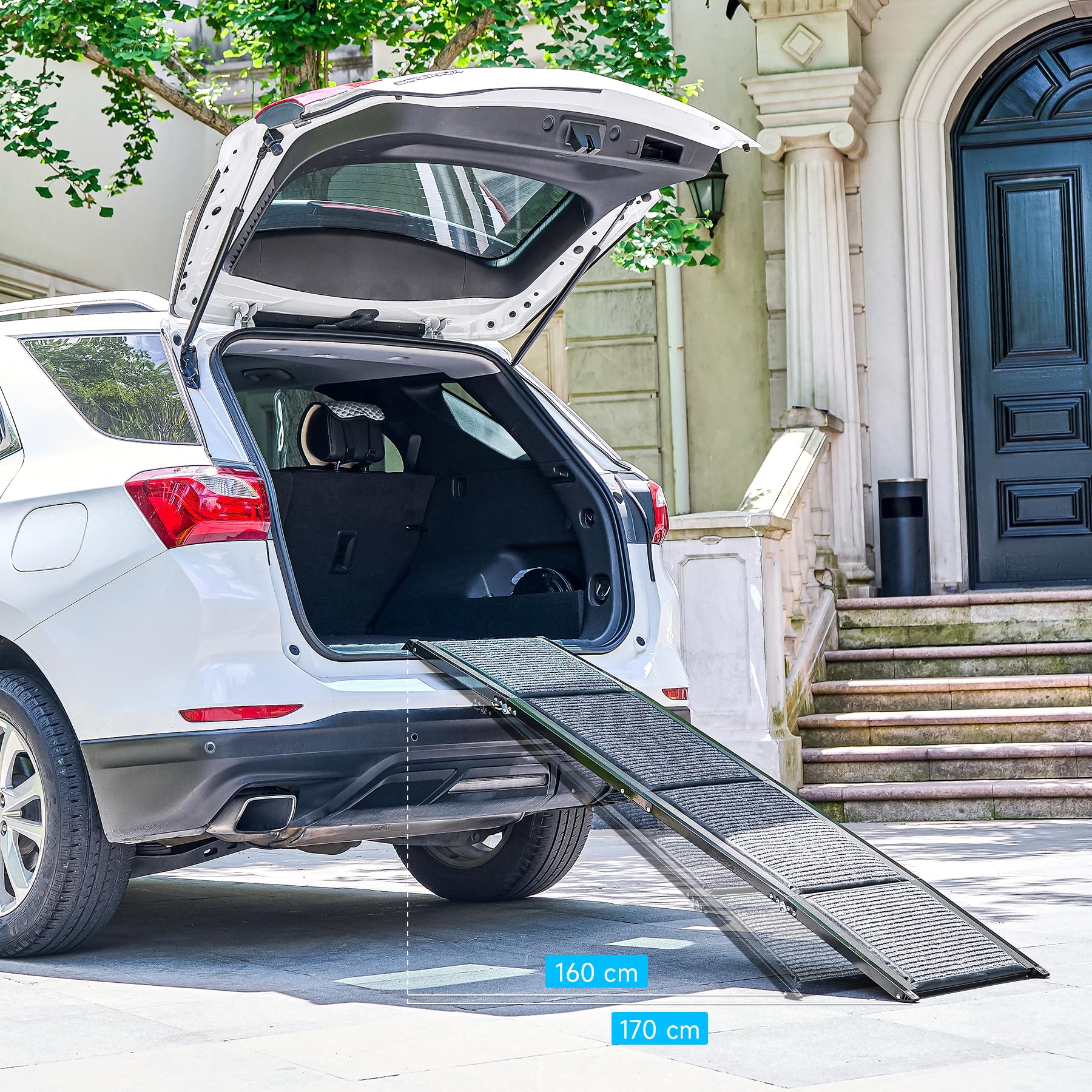 CO-Z 160×44 cm Rampe pour Chien Voiture Pliable Capacité 90 kg Surface Antidérapante Escalier Rampe D'accès Voiture pour Chiens Portable pour Animaux Grand Chien Chat Intérieure Extérieure