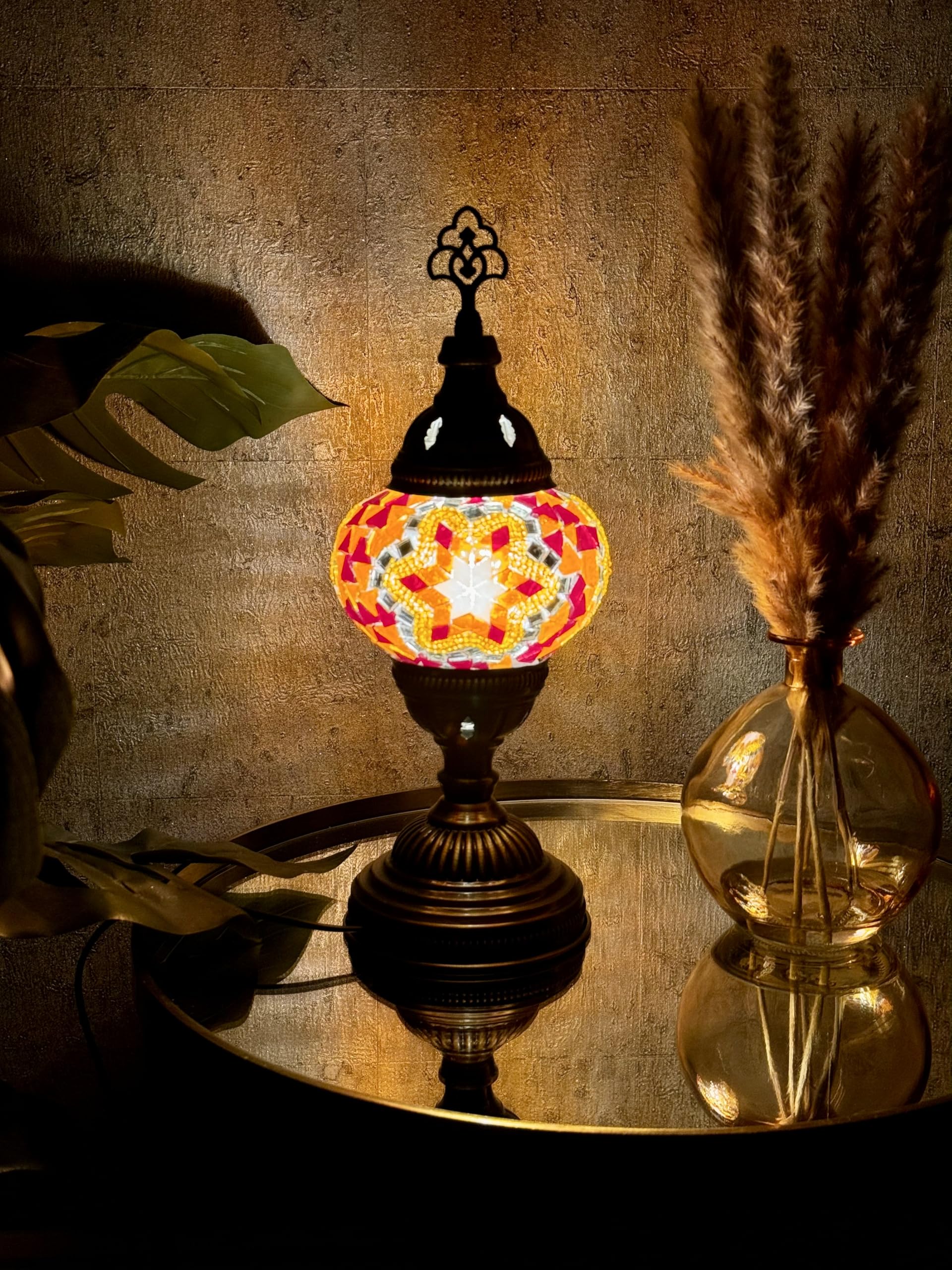 Lightza New Handmade Multi Color Turkish Moroccan Mosaic Table Lamp (Red 03) — image 1
