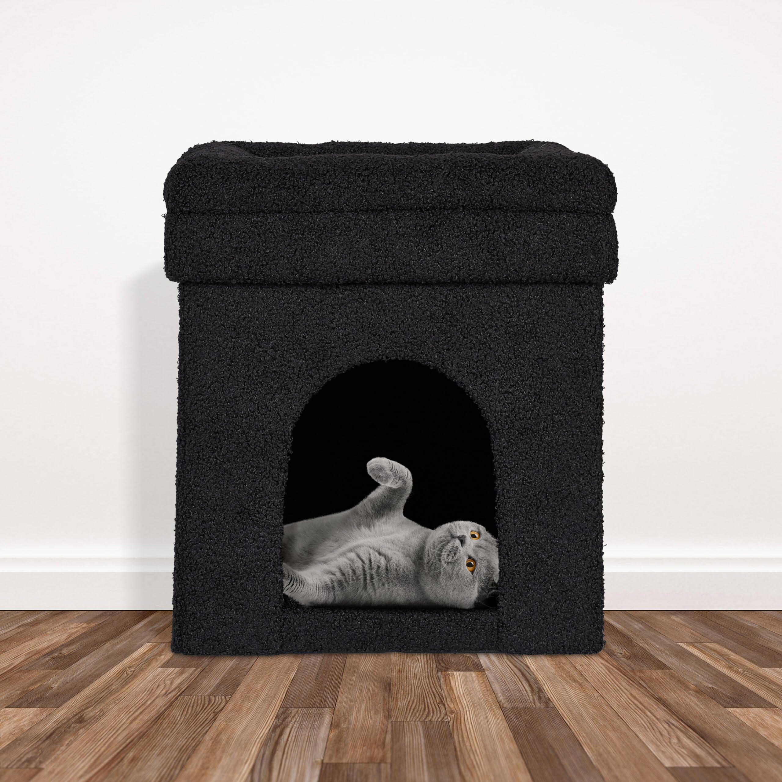 Relaxdays Grotte pour Chat et Chien, Surface d’Assise, Pliable, cachette, H x L x P : 42 x 38 x 38 cm, Noire