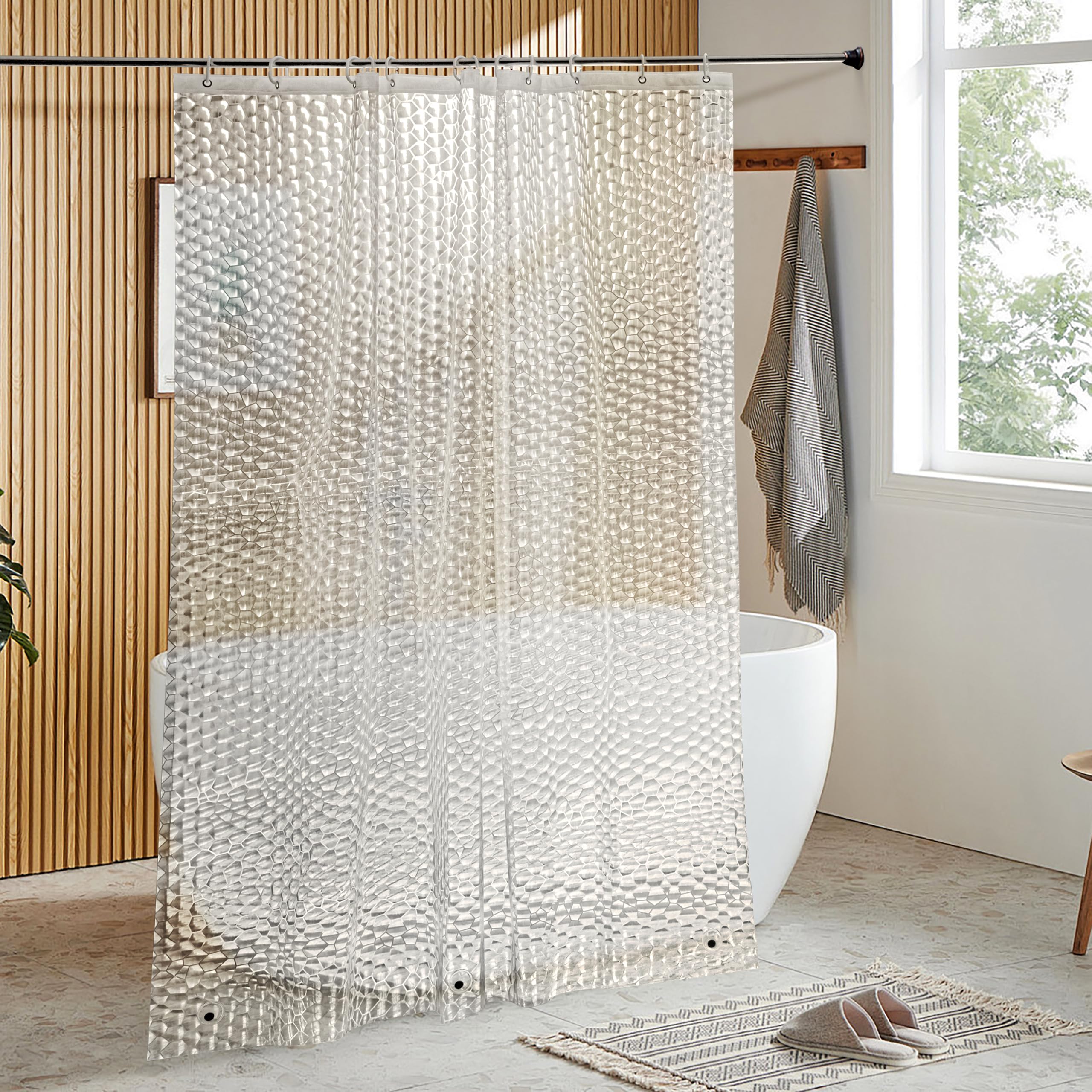 NTBAY Rideau de douche transparent en EVA avec cube d'eau, doublure hydrofuge avec 3 aimants pour salle de bain, 183 x 213 cm