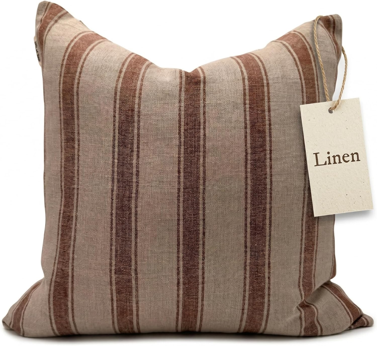 Linen Throw Pillow Covers Stripe Brown Pillow Cover Spring Decorative Pillow Covers for Living Room, Bedroom (Brown Stripes, 20" L x 20" W)