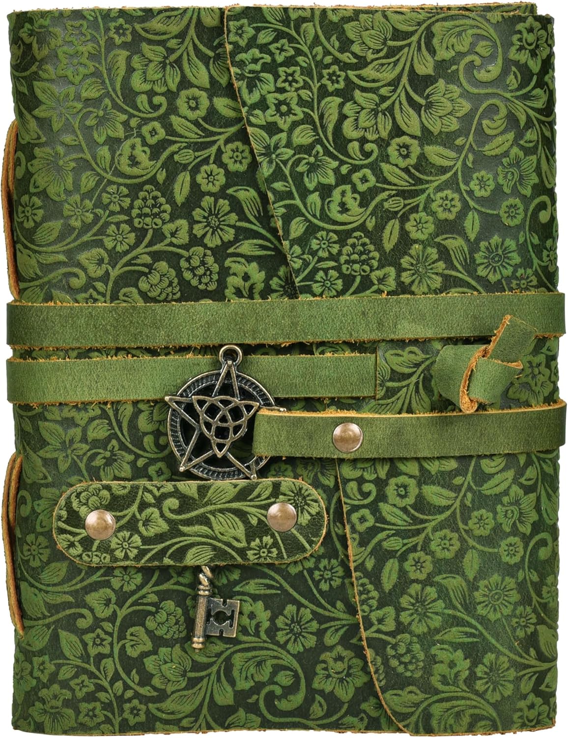 LEATHER VILLAGE Handmade Leather Bound Floral Embossed Journal for Women- Medium | 260 Pages Blank of Vintage Paper Writing, Sketchbook, Notebook - Green - 7X5 Inches