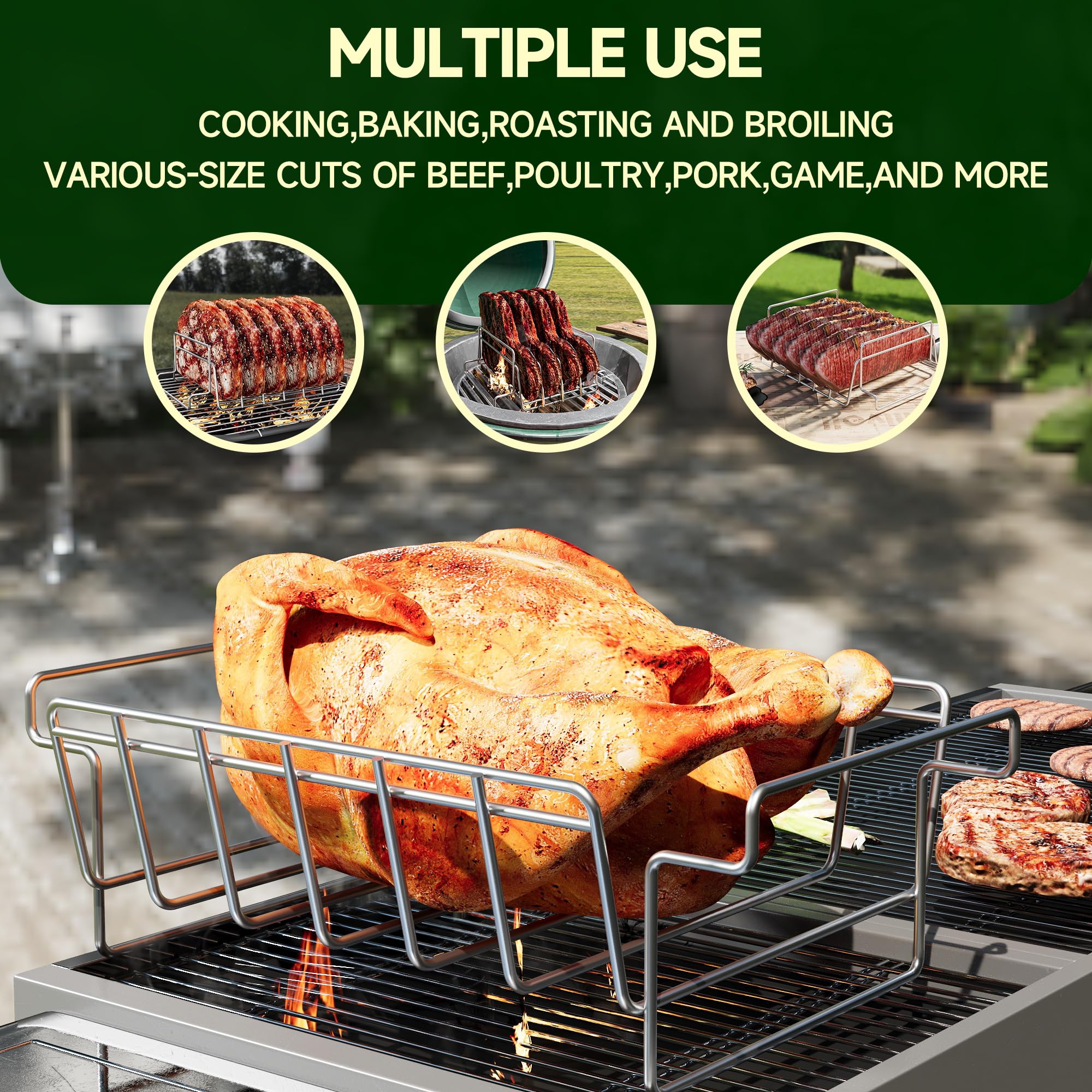 Splitting Turkey Rack Snapklik.com : Turkey Roasting Rack, Stainless Steel BBQ Rib Rack For ...