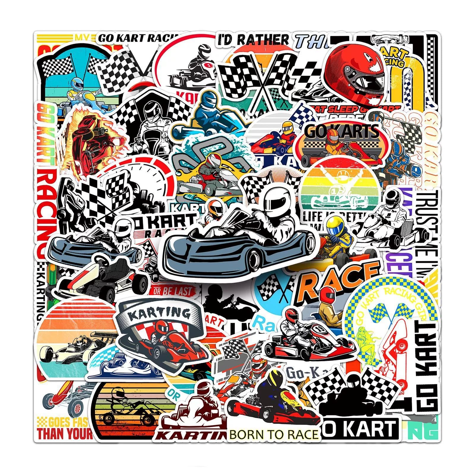 50 Pcs Go Kart Racing Vinyl Stickers,Kart Racing Graffiti Stickers,Vinyl Waterproof Decals for Kids Teens Girls,Phone Laptop Bottles Skateboard Computer Phone Luggage Guitar Gifts