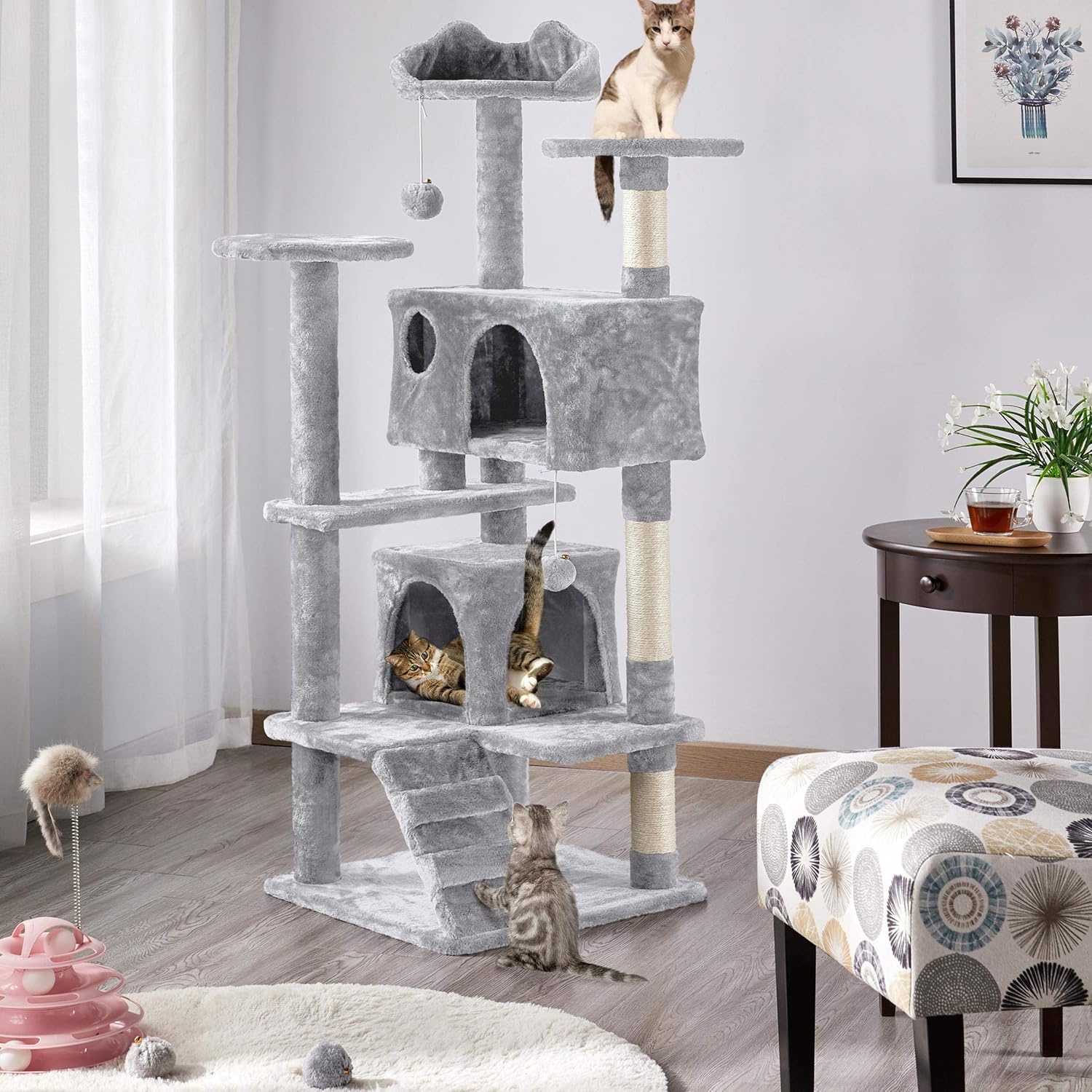 Topeakmart 54 inches Cat Tree Condo Furniture Kitten Activity Tower with Scratching Posts Perches : Pet Supplies