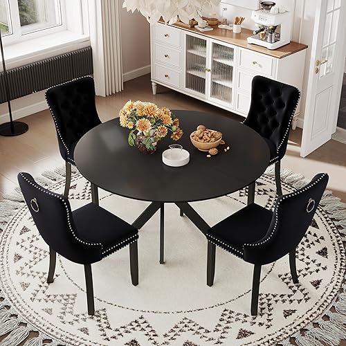 Miniatura 2 de RGZ Juego de mesa de comedor de estilo moderno de mediados de siglo en negro para 4, mesa redonda rústica retro de estilo granja de 47' para la