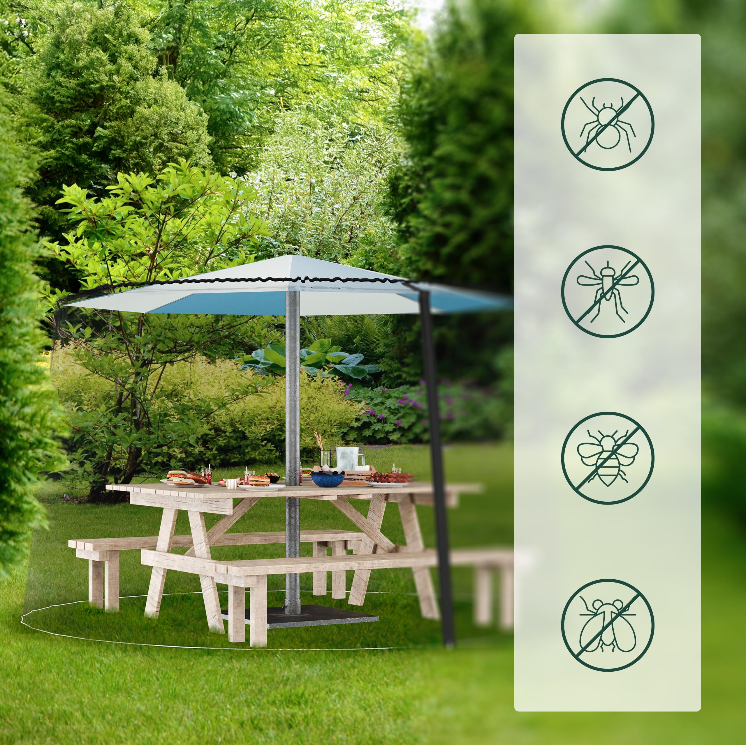 Relaxdays Moustiquaire Parasol, 250-300 cm, extérieure, Mailles serrées, Ajustable, Protection Contre Insectes, Noir