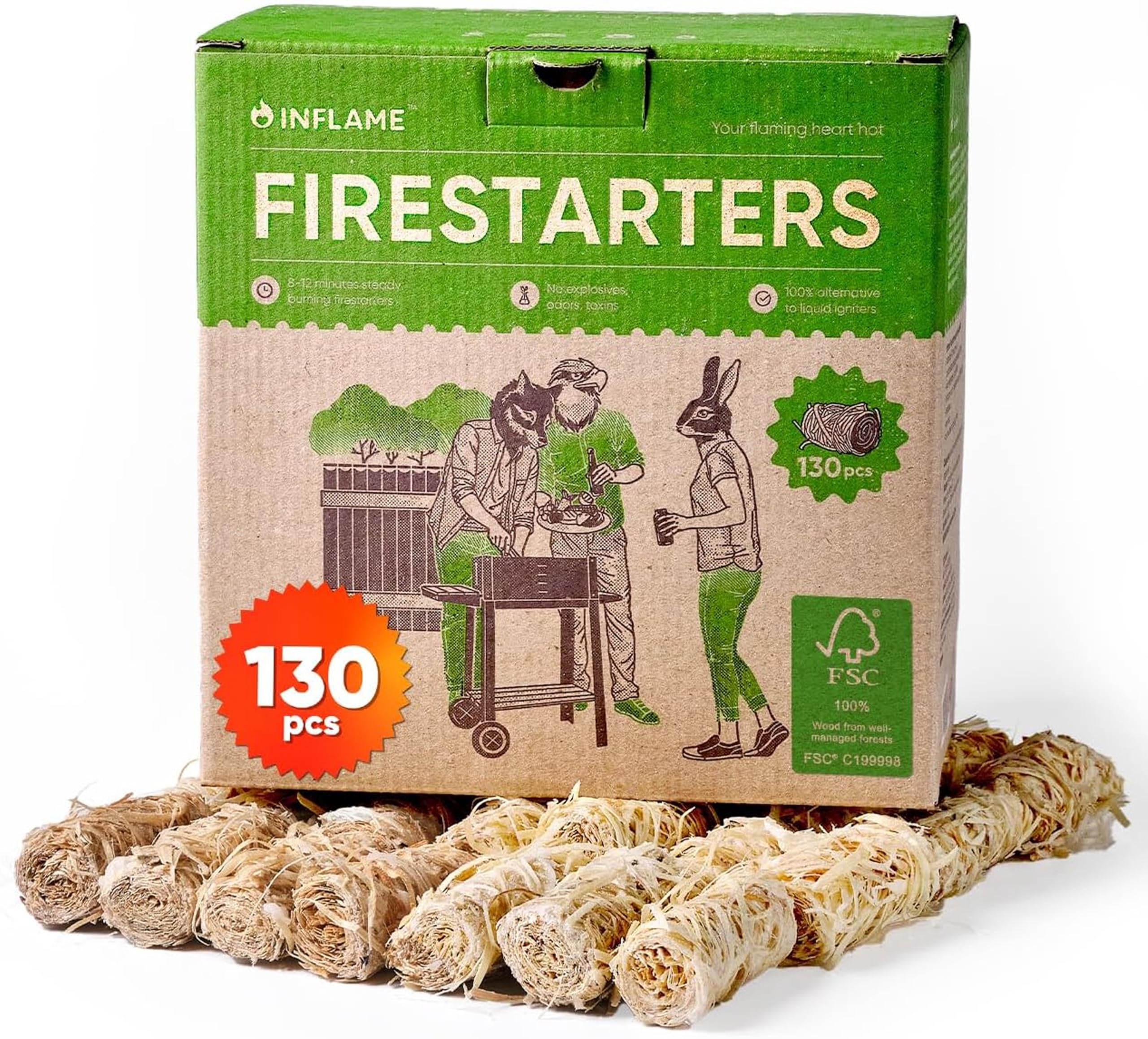 Fire Starters 130 pcs Fire Starters for Campfires, Grill, BBQ, Fireplace, Woodstove - Charcoal Starter - Waterproof, Weather-Resistant - Natural Wood Fireplace Starters