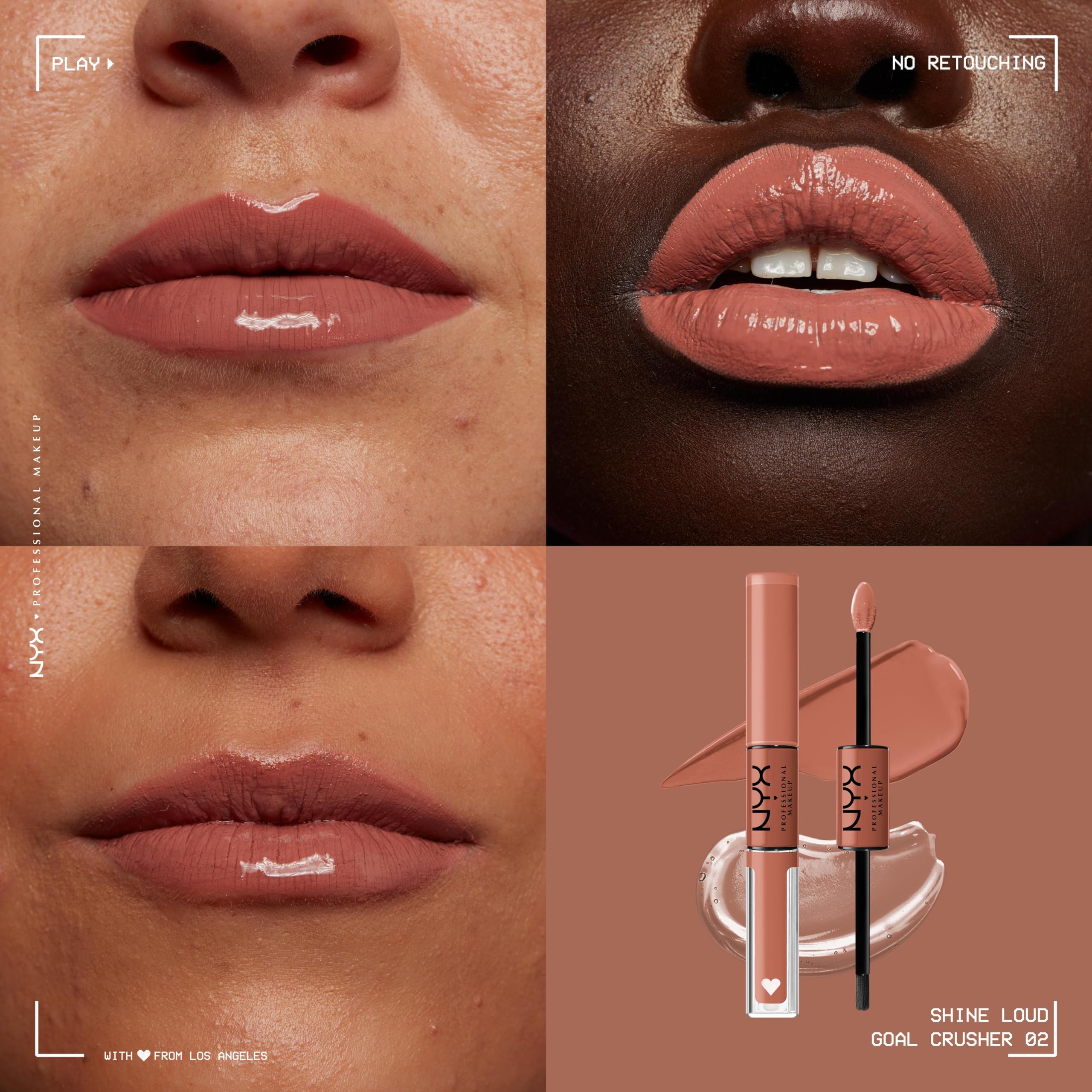 NYX Shine Loud Long Lasting Liquid Lipstick Bundle with Lip Gloss - Cash Flow (Light Dusty Rose) & Goal Crusher (Mid-Tone Beige)