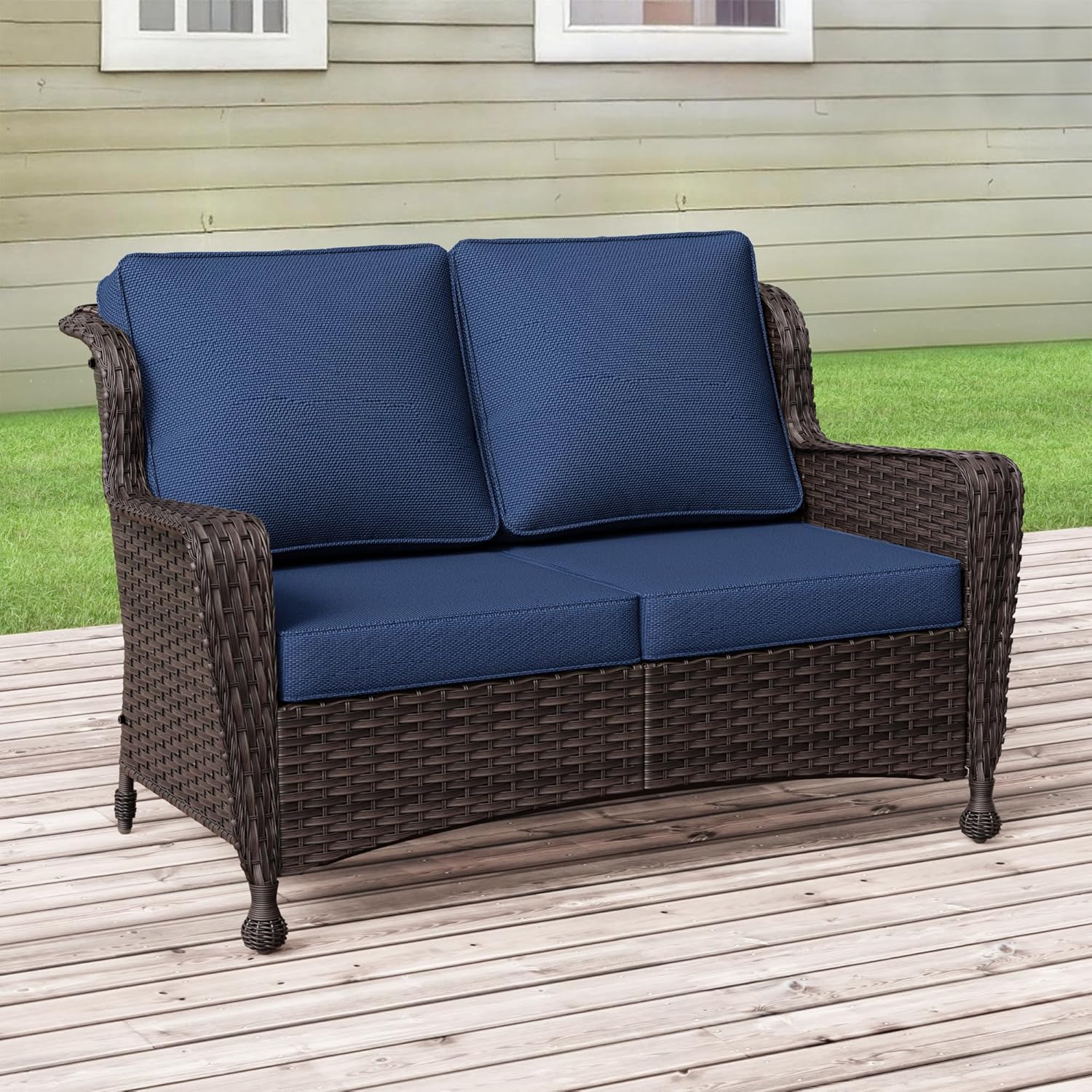 Wicker Patio Loveseat, All-Weather Rattan 2-Seat Sofa with Cushions, Outdoor Patio Furniture Set for Patio, Balcony, Backyard, Deck, Poolside