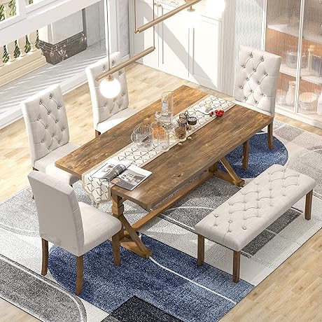 Farmhouse 6-Piece Dining Table Set: Perfect Mealtime Oasis