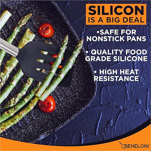 Miniatura 2 de Juego de utensilios de cocina de silicona de alta calidad  Acero inoxidable de metal y utensilios negros incluyendo pinzas, cucharas, espátula,