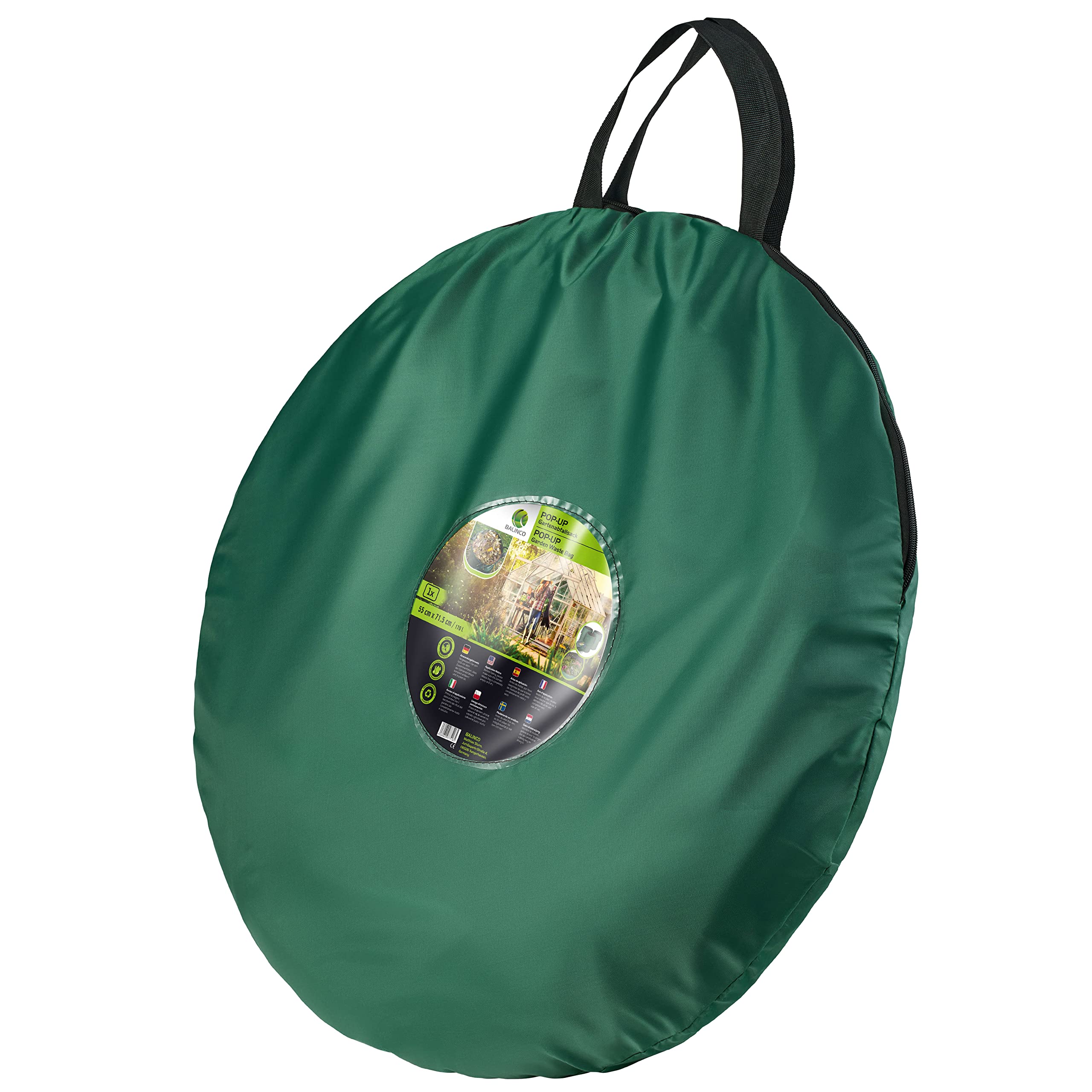 1x 170 litri sacco pop-up per rifiuti da giardino verde autoportante e stabile | per foglie | da giardino | per rifiuti verde pieghevole grande poliestere estremamente robusto 220 g/m² (1x 170 litri)