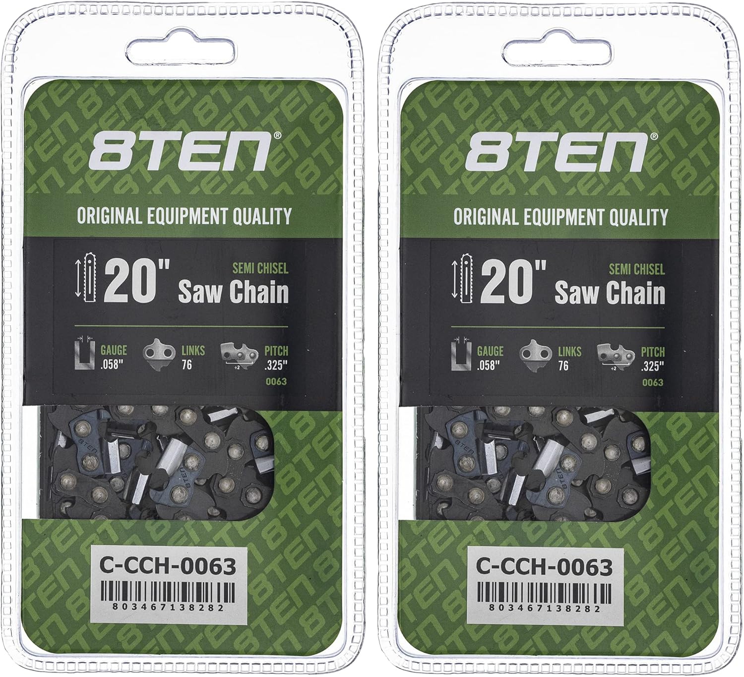 8TEN Semi Chisel Chainsaw Chain 20 Inch .058 .325 76DL for Blue Max 53543 8901 8902 Stihl 36880050076 25RM376E (10 Pack)