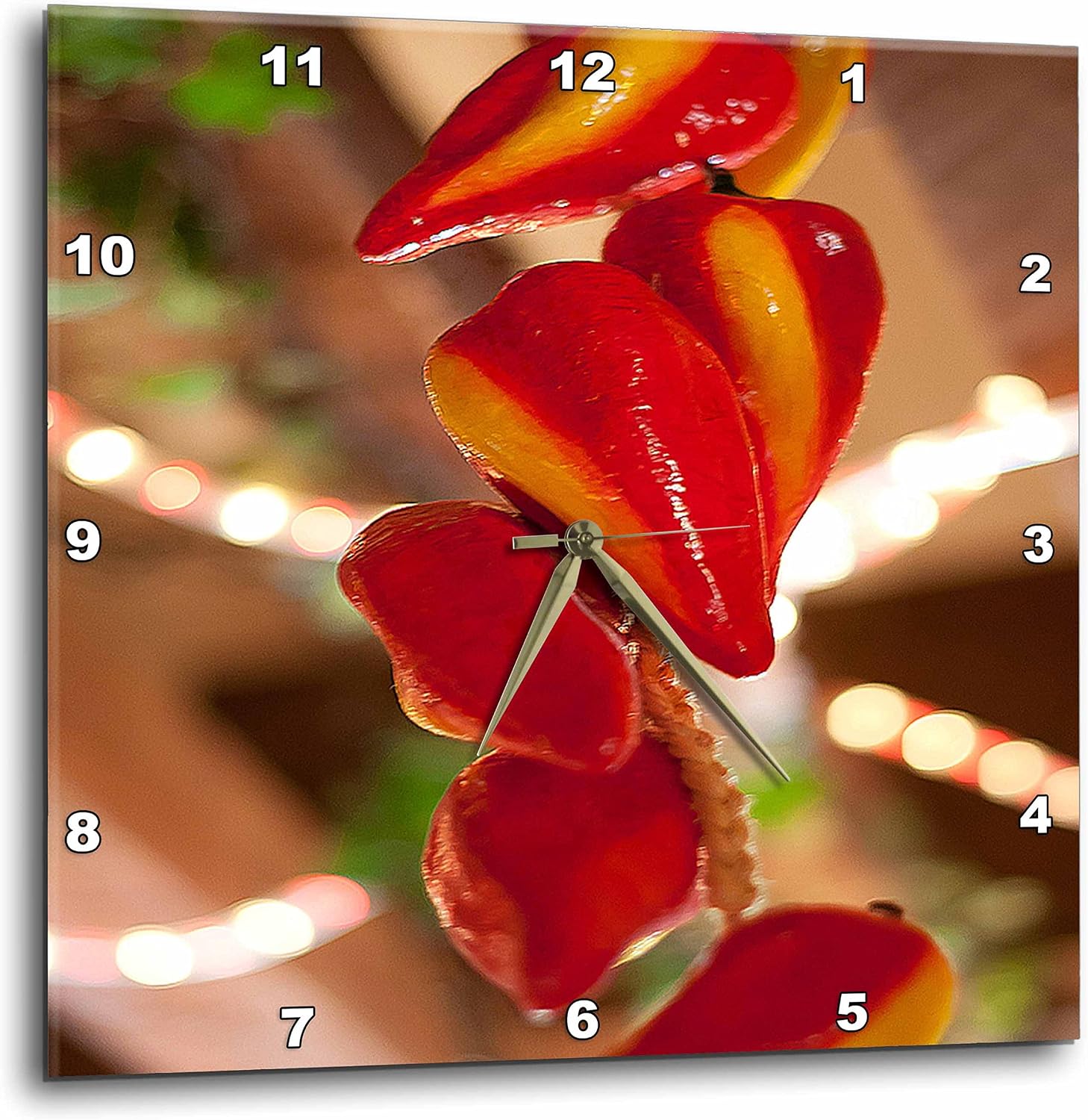 3dRose DPP_52089_1 Ceramic Red Hot Chili Peppers Strung on String and Hanging on from a Ceiling Wall Clock, 10 by 10-Inch