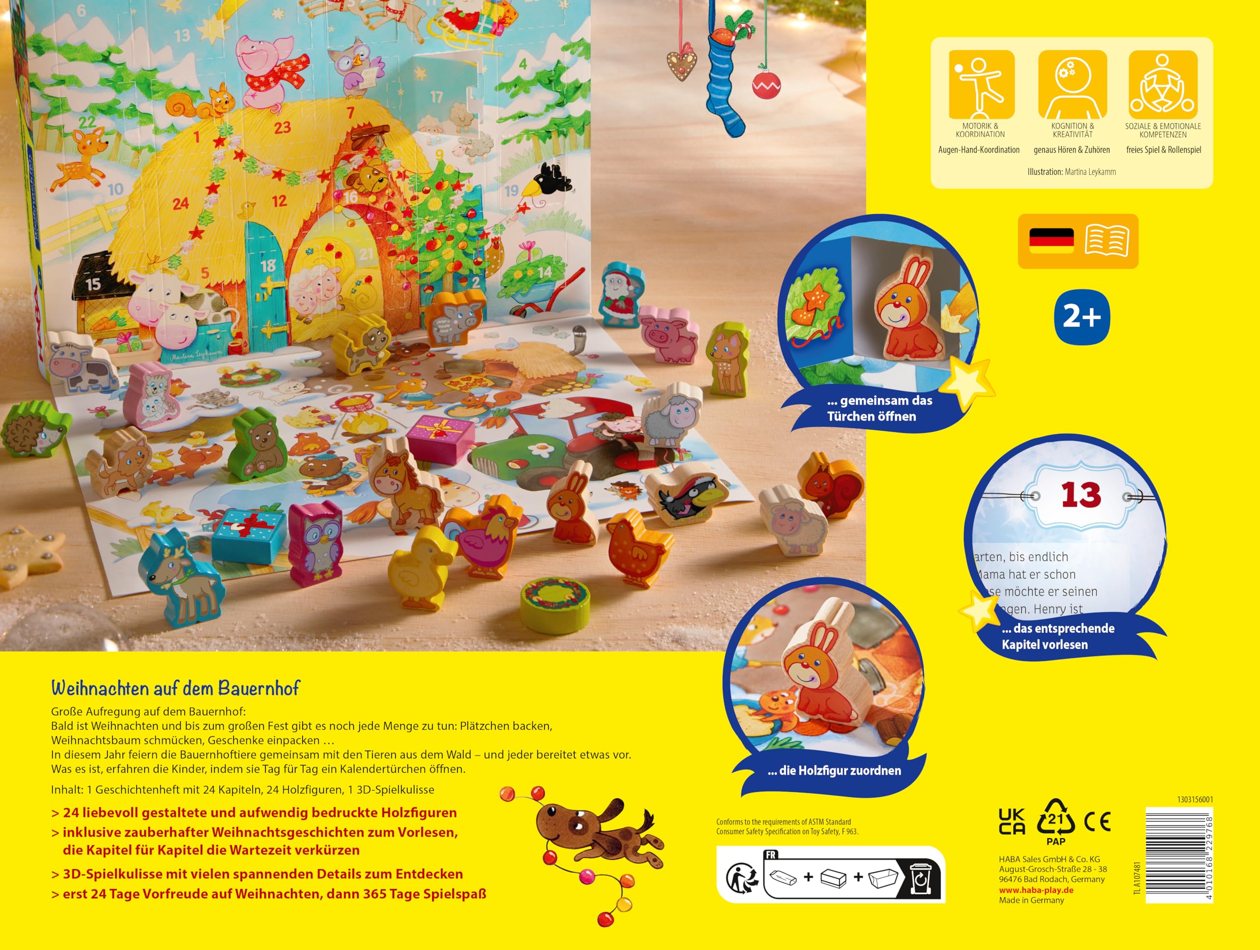 HABA Adventskalender – Weihnachten auf dem Bauernhof – 3D-Spielkulisse mit 24 liebevollen Holzfiguren – Weihnachtskalender für Kinder ab 2 Jahren – 1303156001