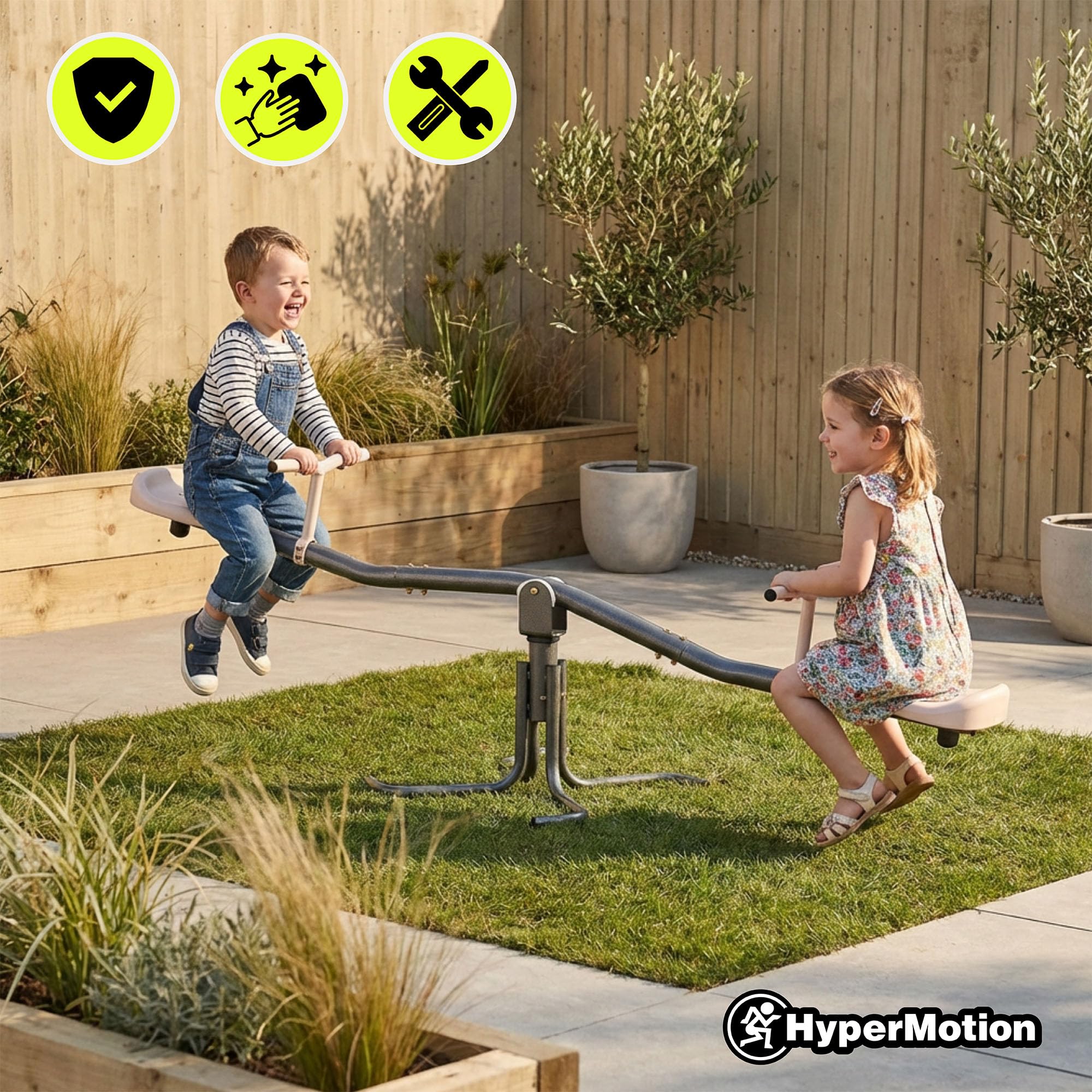 Balançoire De Jardin 2in1 HyperMotion avec Rotation 360° Structure En Acier Stable pour Enfants Beige