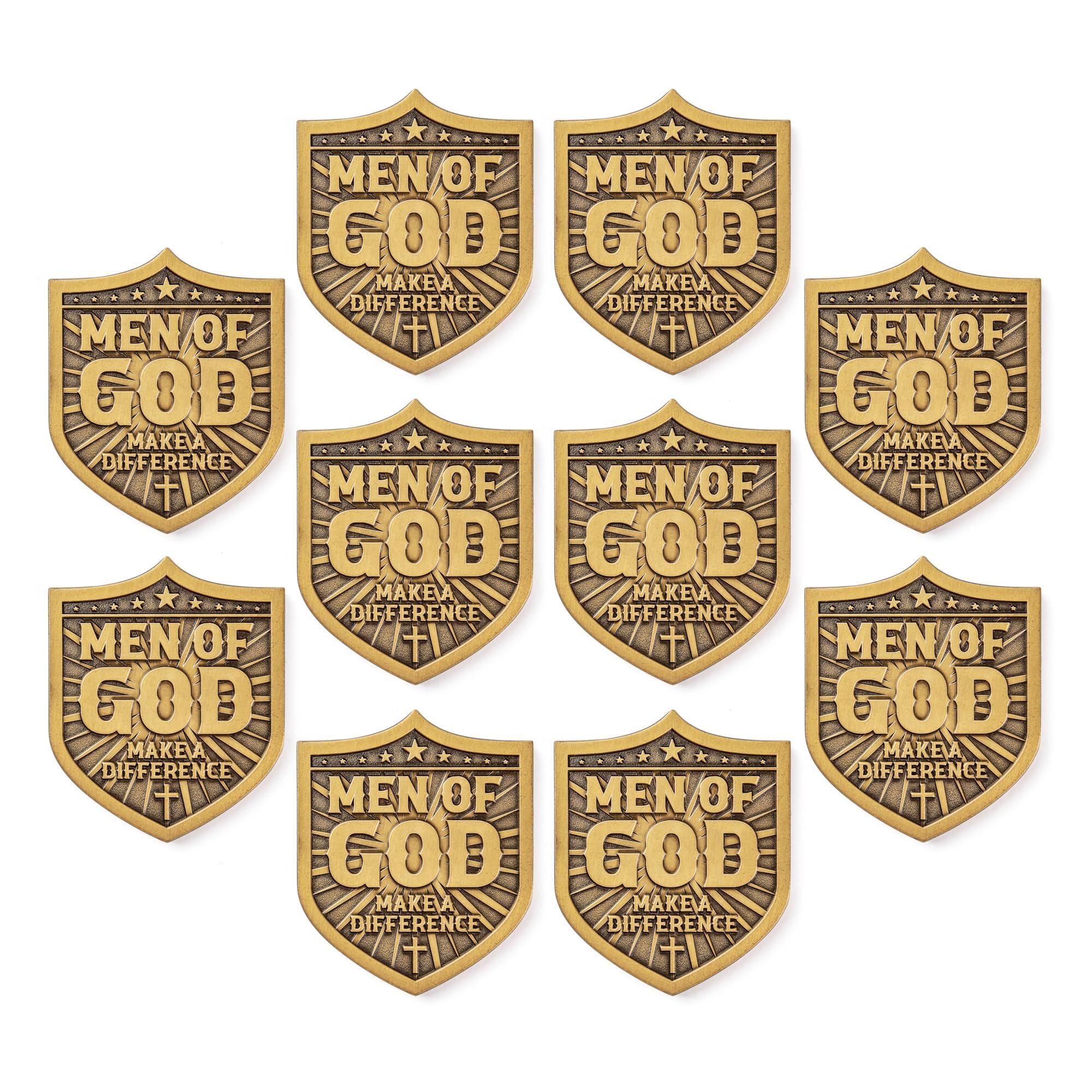 Men of God ‘Make a Difference’, Pack of 10, Bulk Christian Challenge Coin - Inspire Faith and Strength with Antique Gold-Color Plated Shield Design -