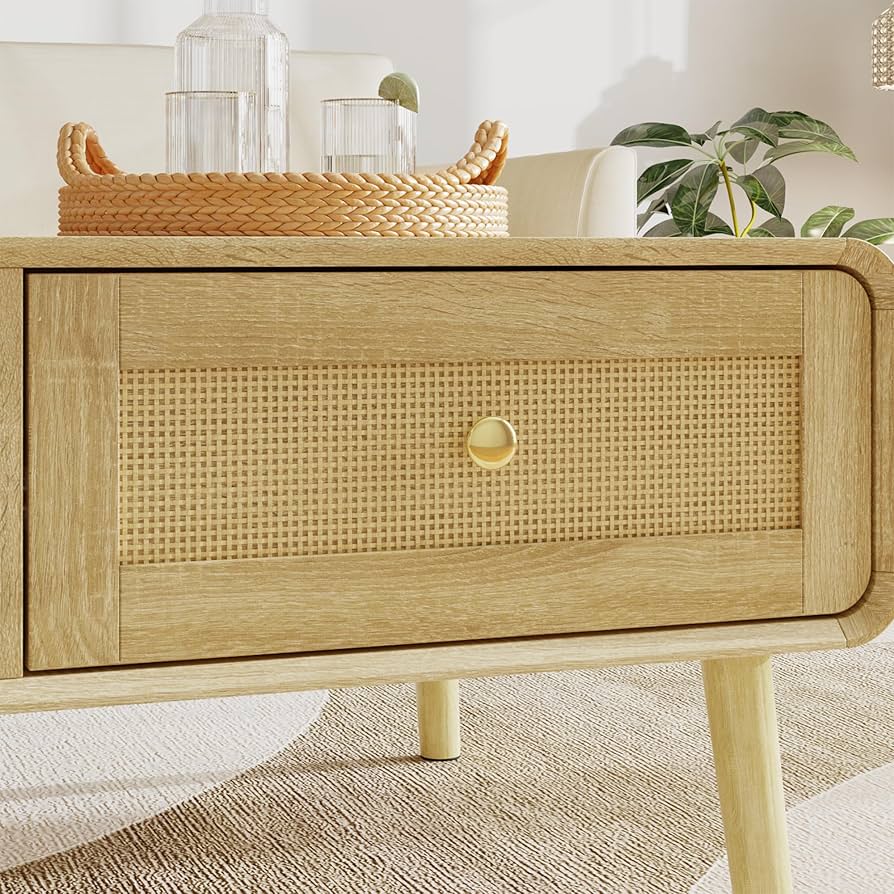 Amazon.co.jp: Timechee ローテーブル ラタン風 木製 幅100*奥行