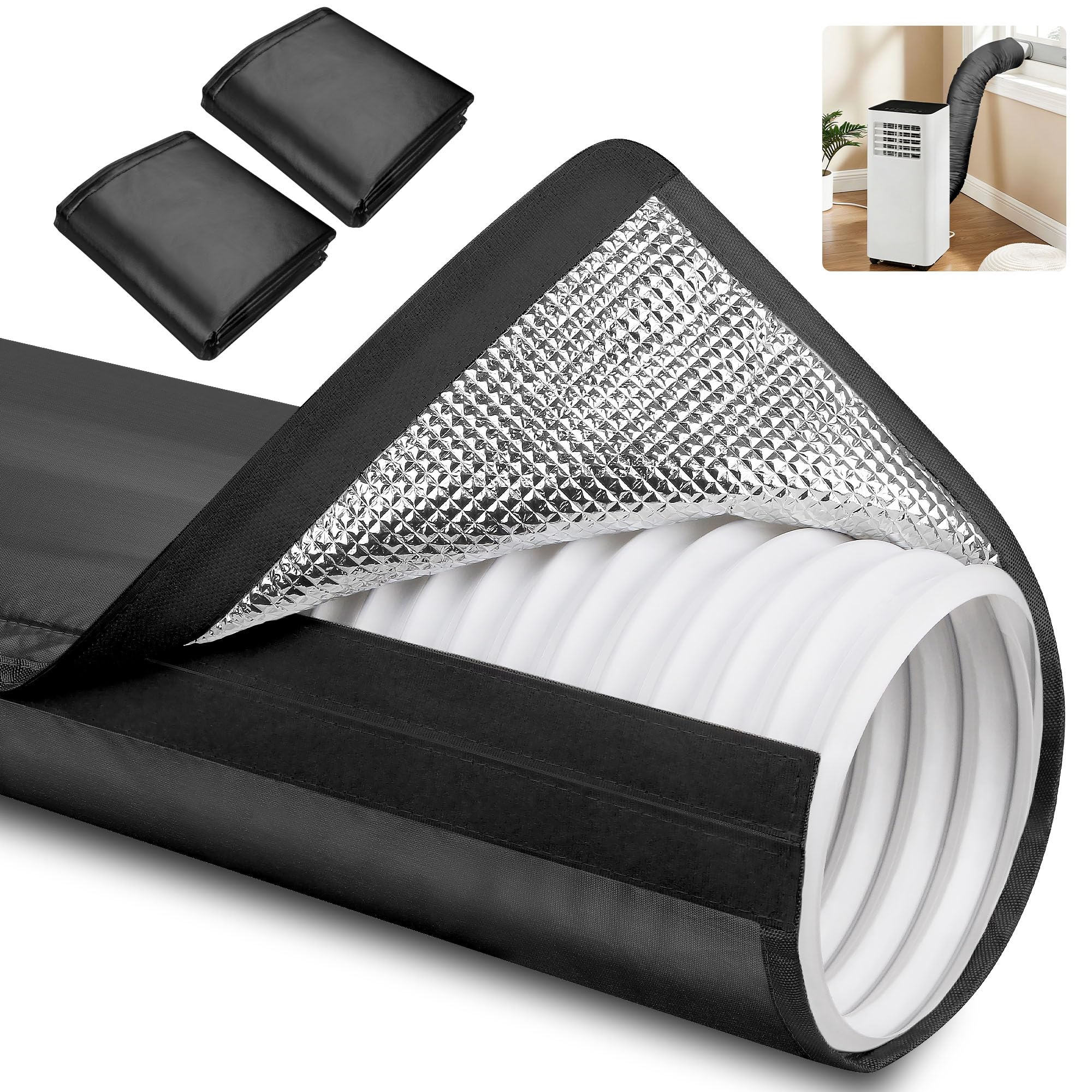 Tragbare AC-Schlauchisolierung aus Aluminiumfolie, Wärmereduzierung für 12,7 - 15 cm Klimaanlagenschläuche, wasserdichte Abdeckung mit starkem Klettverschluss, energiesparend für AC-Kanäle, 2 Stück