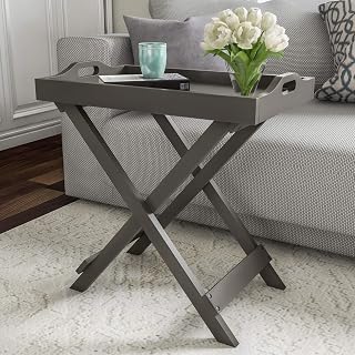 Lavish Home Folding TV Tray Table - Contemporary Side Table with Removable Tray Top for Food Serving, Decor, or Meals - Portable End Furniture for Living Room, Bedroom, or Home Office (Gray)