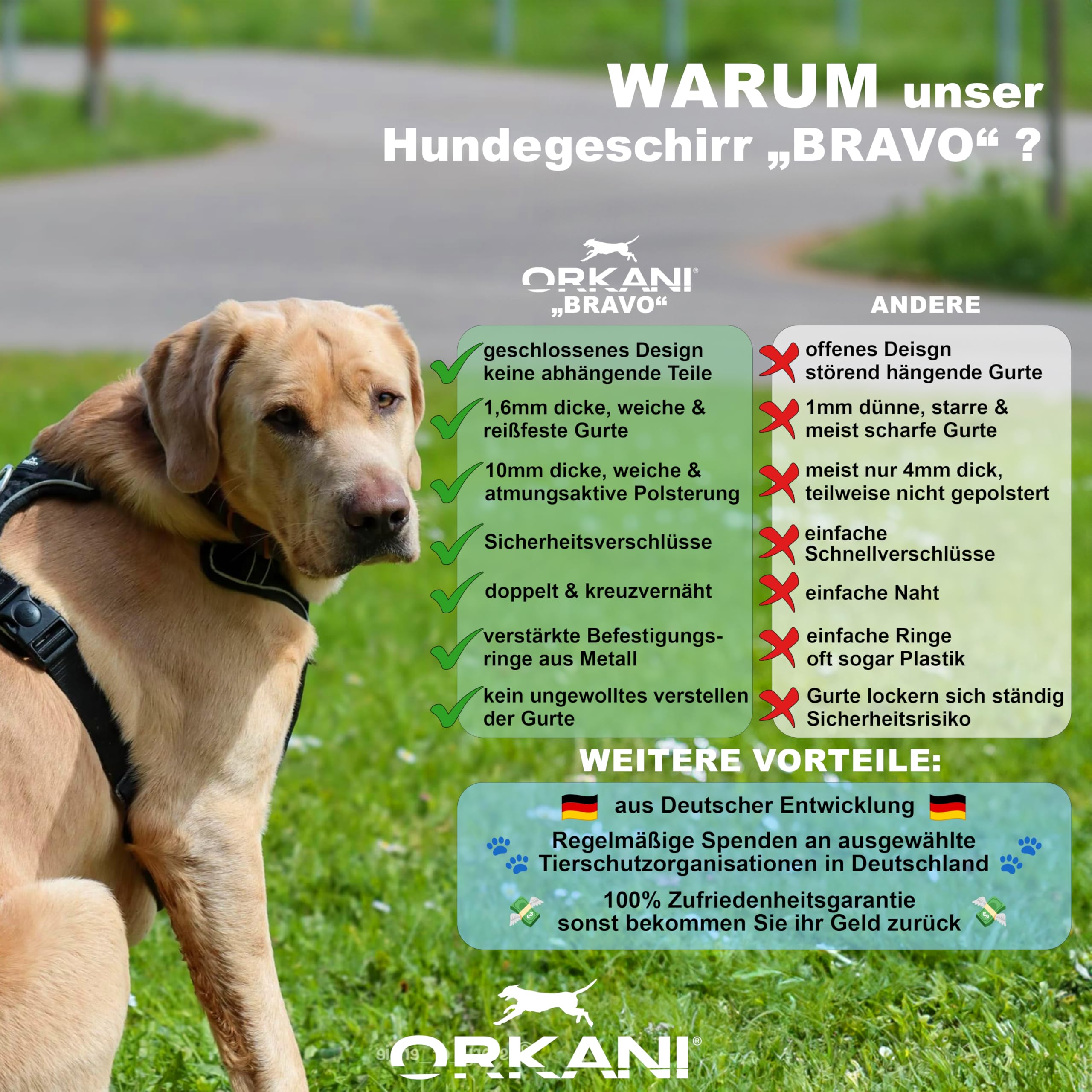 Bravo Hundegeschirr - Premium No-Pull, Anti-Zug Geschirr, atmungsaktiv, weich gepolstert mit Sicherheitsverschluss und breitem Griff für kleine, mittelgroße und große Hunde (XL)
