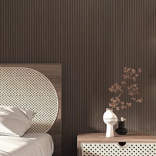 Miniatura 6 de VaryPaper Papel de contacto de madera marrón oscuro, papel tapiz de rayas de madera para pared de dormitorio, extraíble, autoadhesivo, impermeable,