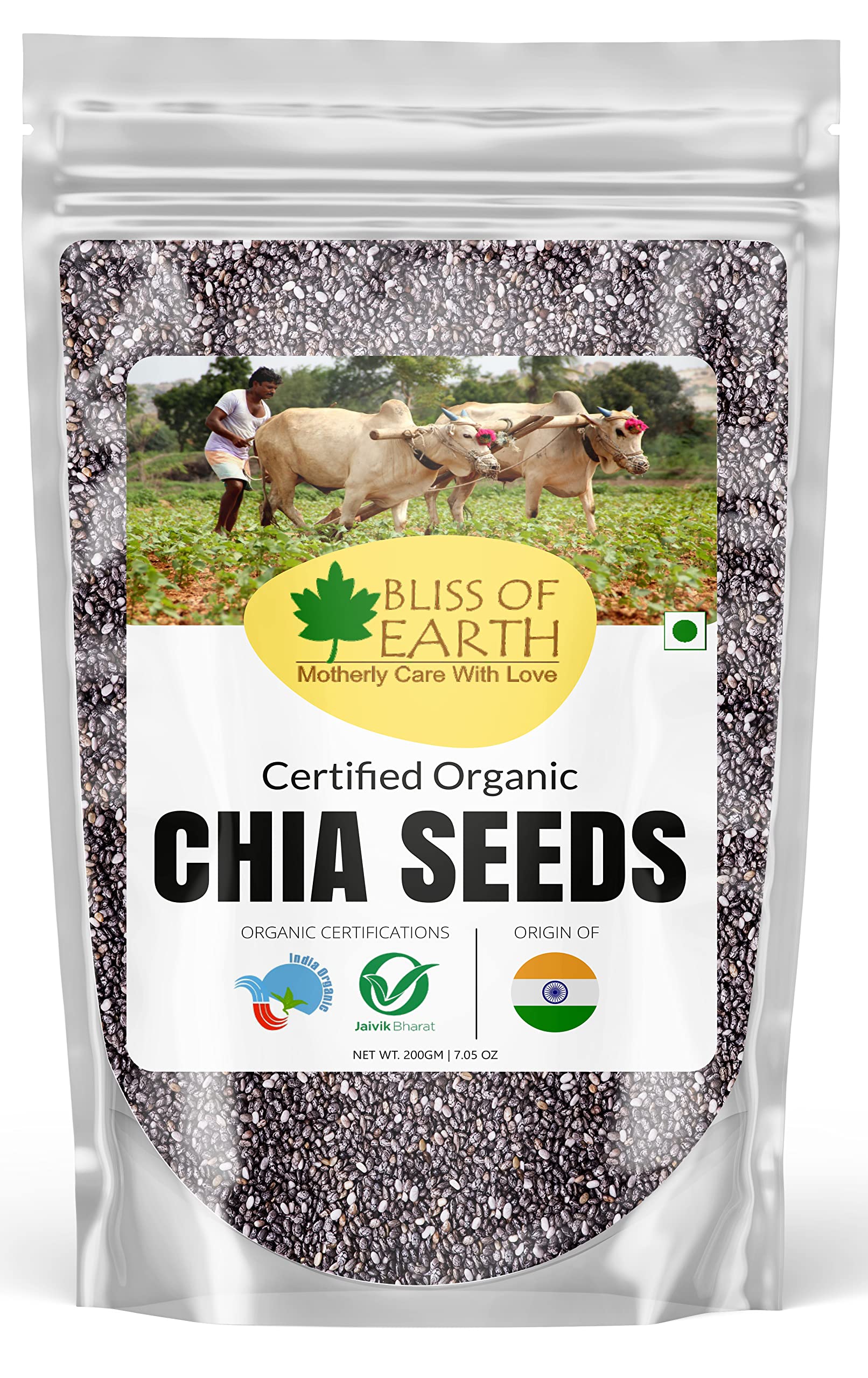 Bliss of Earth Chia Seeds Organic | 200g High Protein Superfood for Weight Management, Rich in Fiber & Omega | Chia Seeds for Smoothies, Baking