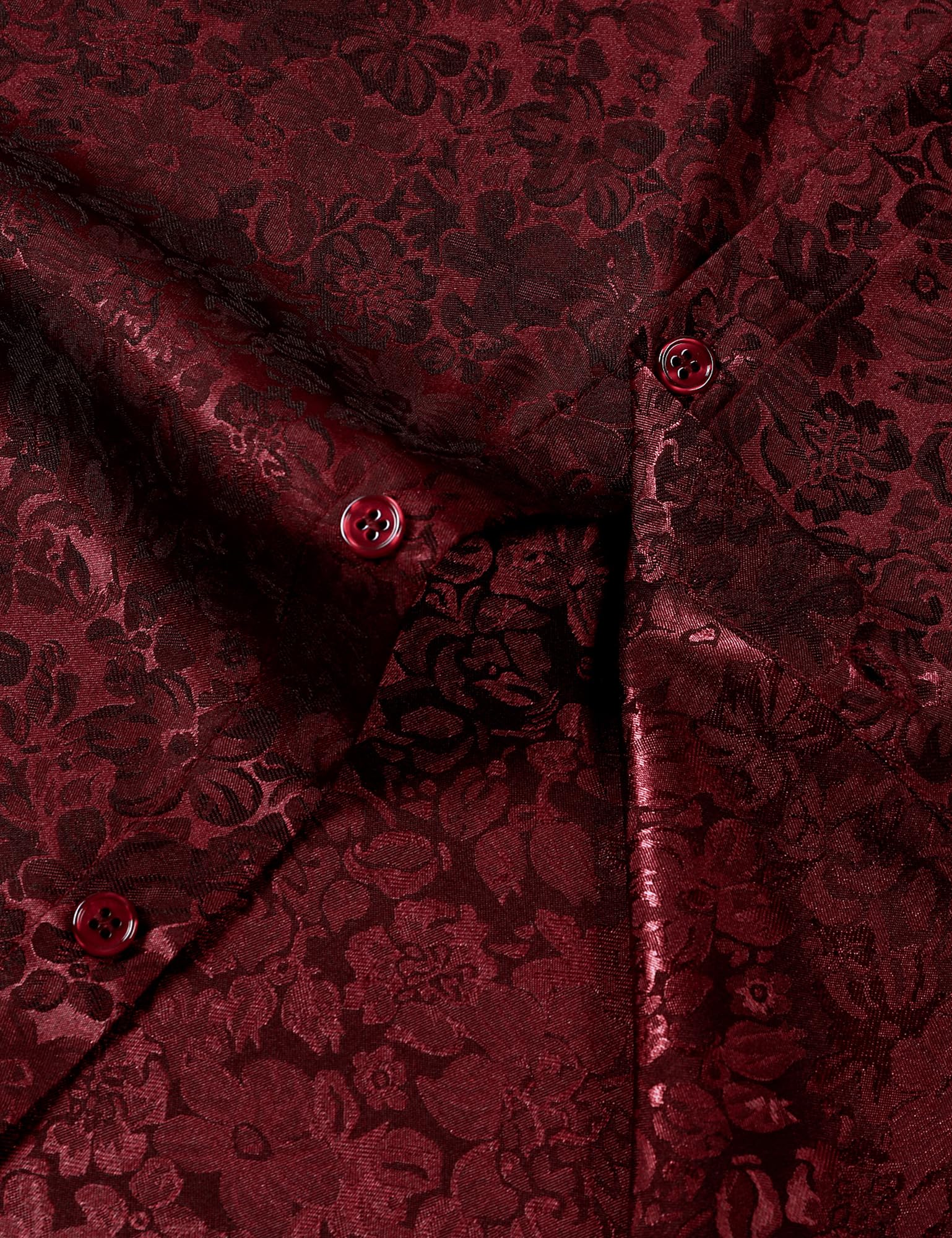 PARKLEES Chemise d'été à manches courtes en satin de soie jacquard brillant pour homme