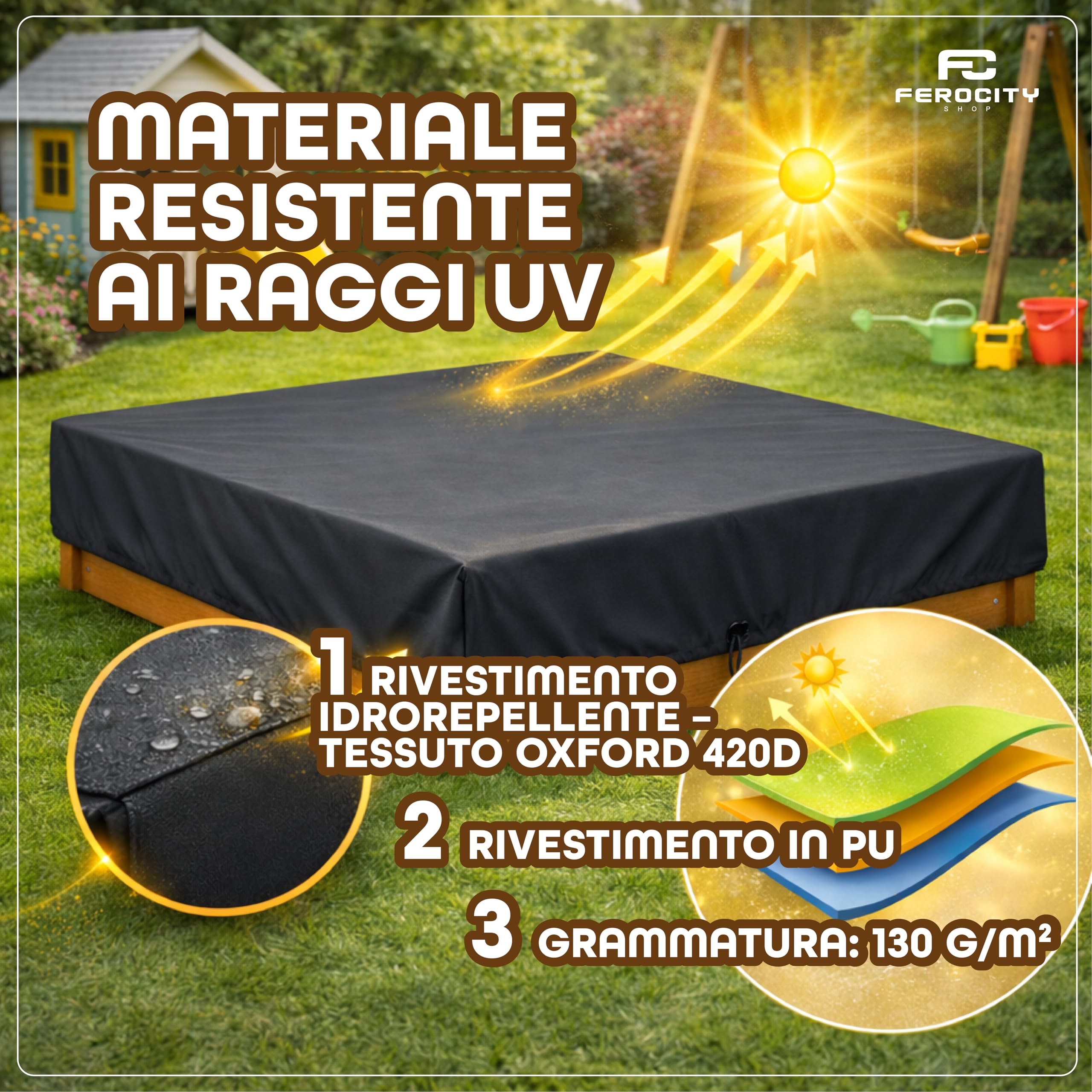 Personalizzata Copertura per Sabierra su misura traspirante e impermeabile al vento e all'acqua per cassetta di sabbia in tutte le taglie | Area giochi di sabbia | Nera [131]