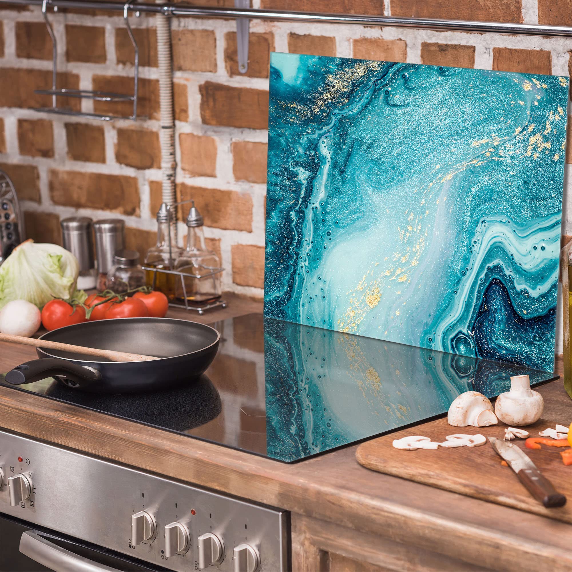 Placa protectora de vitrocerámica 60 x 52 cm 1 pieza cocina eléctrica universal para inducción protección contra salpicaduras tabla de cortar de vidrio templado como decoración, MÁRMOL