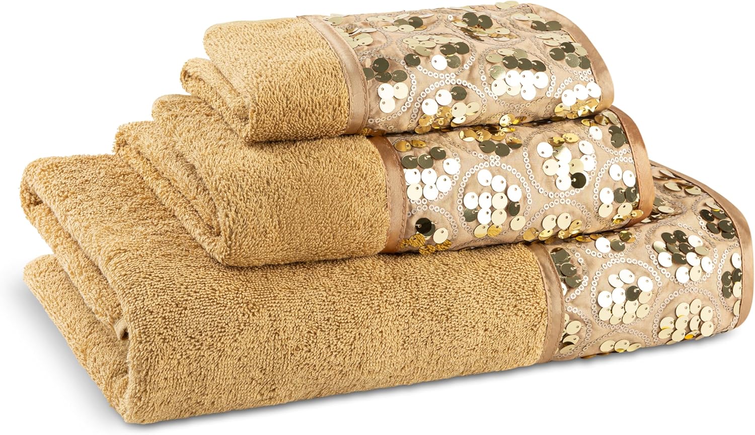 Zahari Home Sinatra Modern Bathroom Towel Set - 3 Piece Luxury Contemporary Decor Bling Champagne Gold Bath Towel Set Soft, Plush and Highly Absorbent